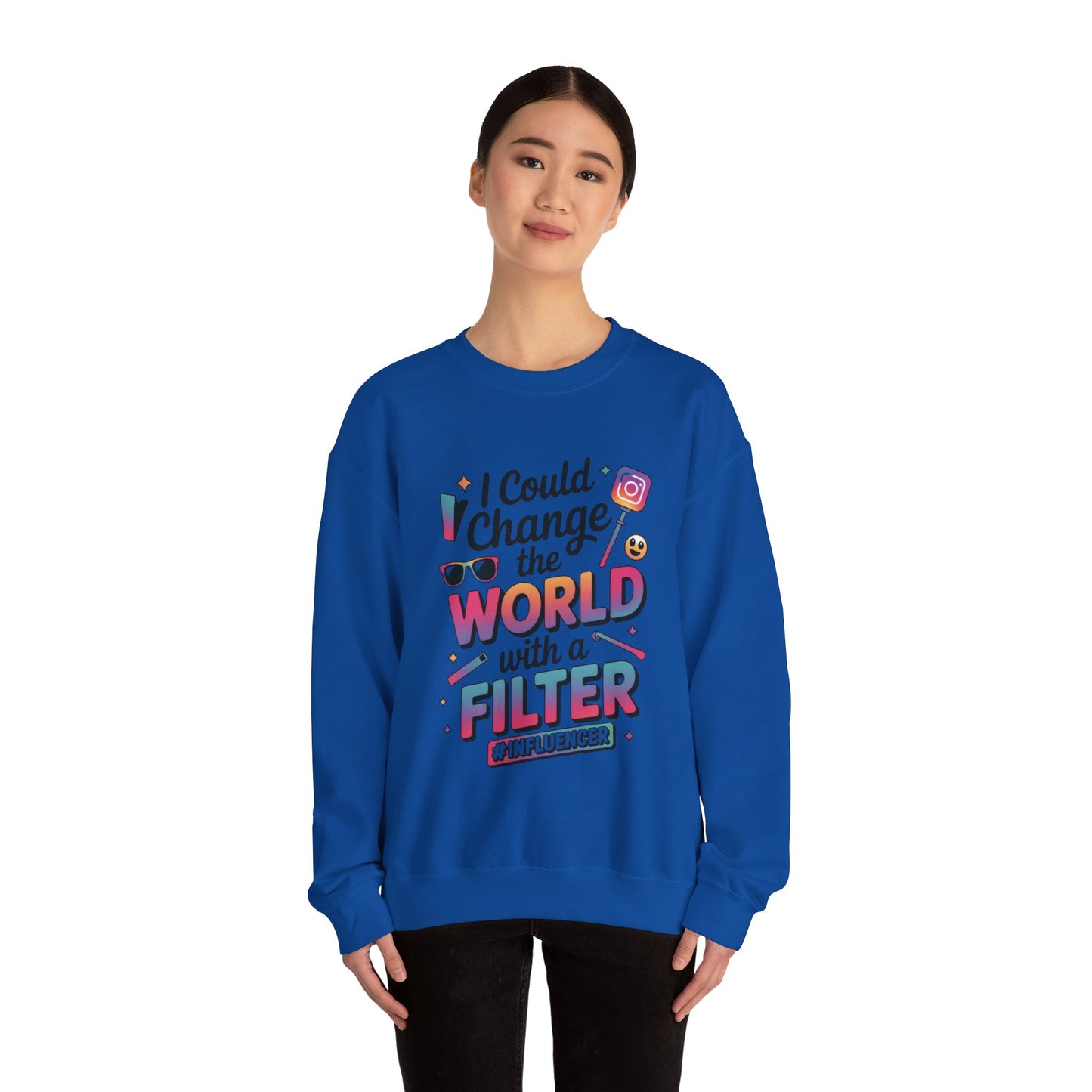 Womens Heavy Blend™ Crewneck Sweatshirt, Womens Influencer Sweatshirt, Funny Social Media Pullover, Cute Trendy Graphic Top