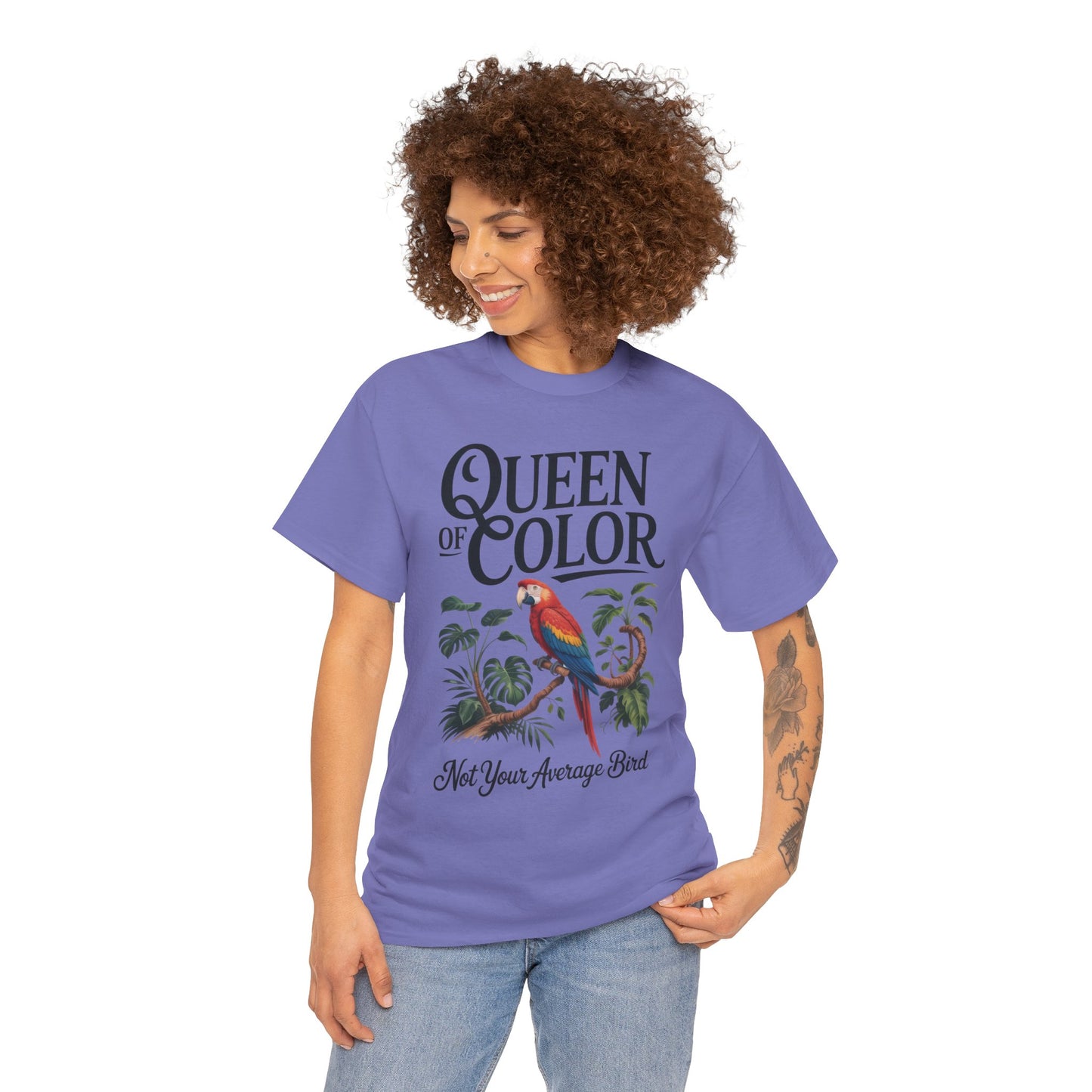 Colorful Queen Womens Tee, Fun Graphic T-Shirt, Casual Wear, Gift for Bird Lovers, Trendy Summer Apparel
