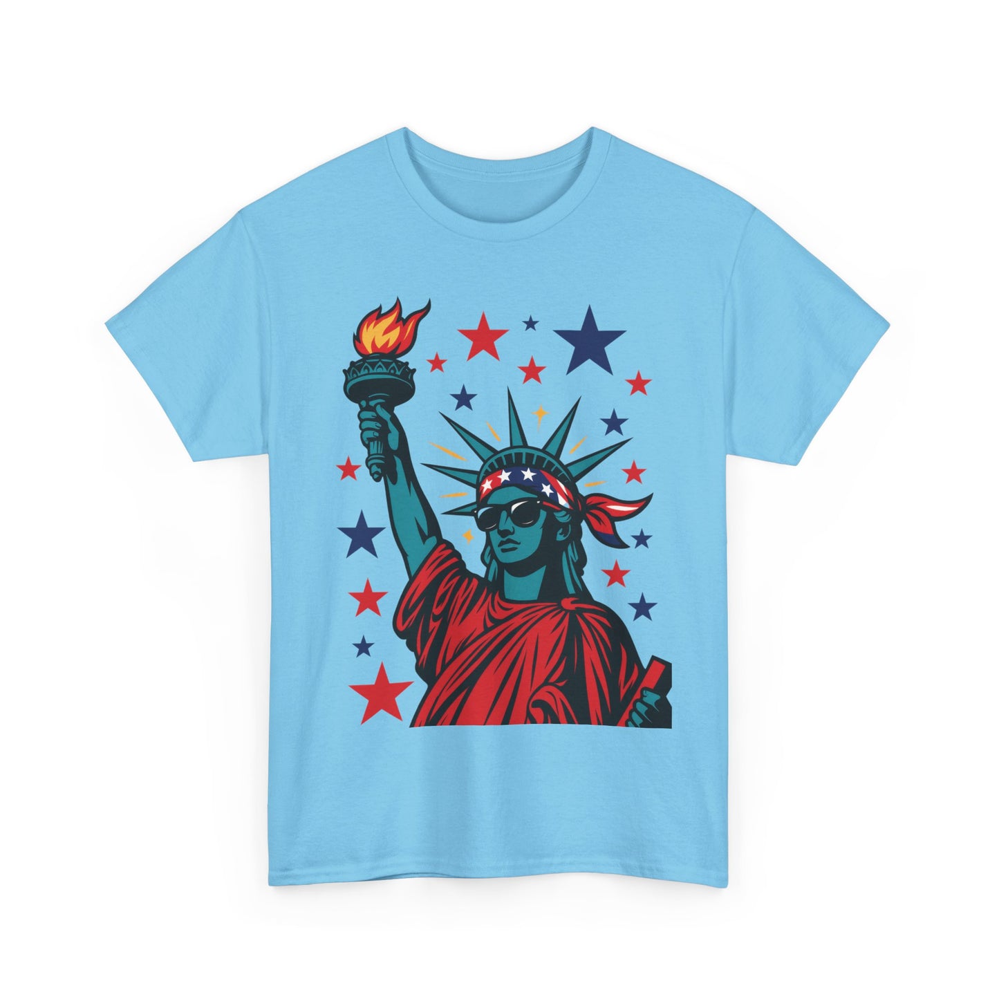Lady Liberty Pop Art T-Shirt, Patriotic 4th of July Women’s Tee, Retro USA Bandana Statue Shirt