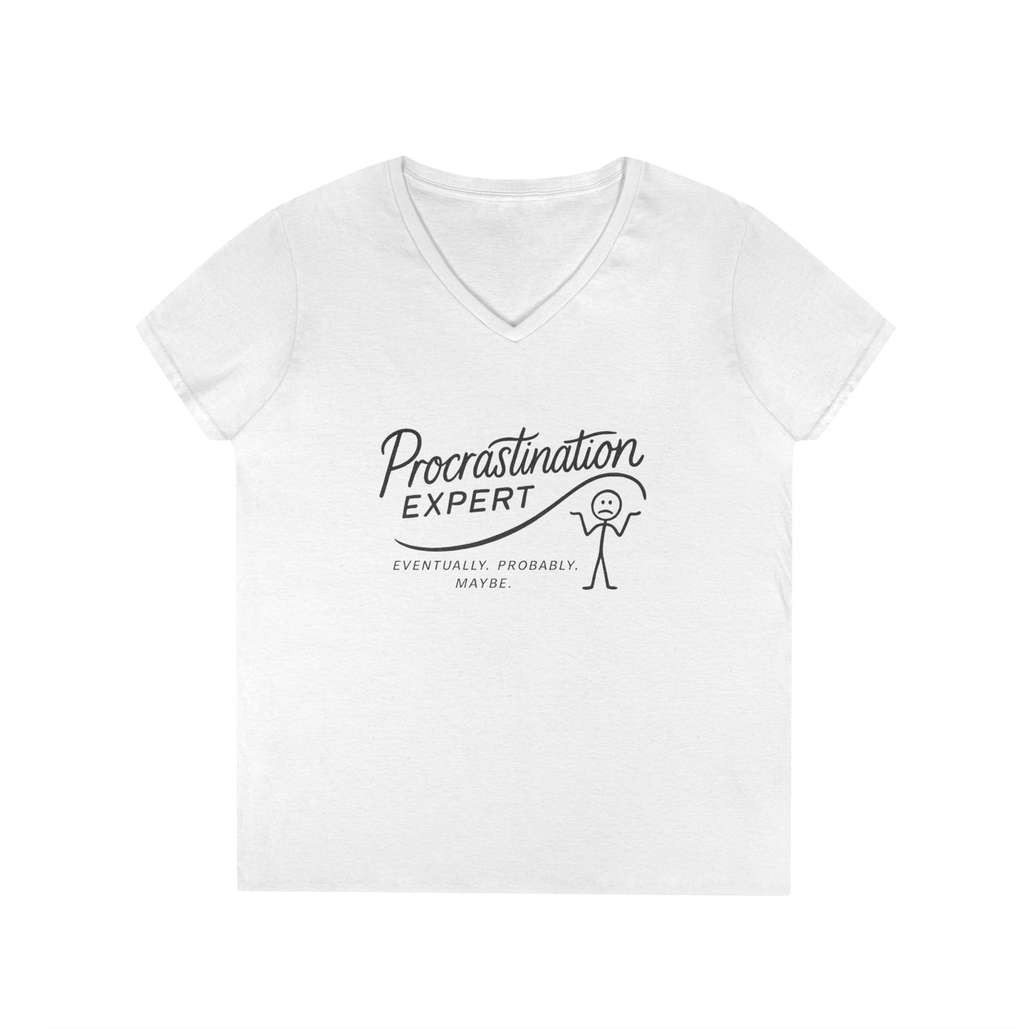 Procrastination Expert V-Neck T-Shirt, Funny Gift for Students, Lazy Days, Work from Home, Relaxing Apparel, Humor Shirt