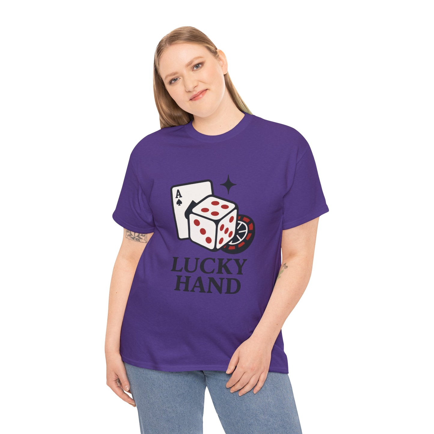 Lucky Hand Unisex Heavy Cotton Tee, Gambling Shirt, Casino Wear, Good Luck Gift, Poker T-Shirt, Casual Vintage Style