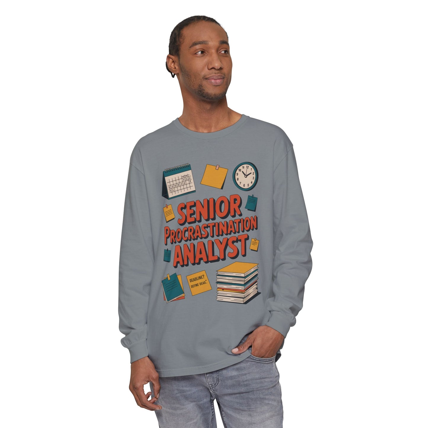 Senior Procrastination Analyst Long Sleeve Tee, Funny Work Shirt,Gift for Analysts, Office Humor, Meme Long Sleeve, Motivation Humor Apparel