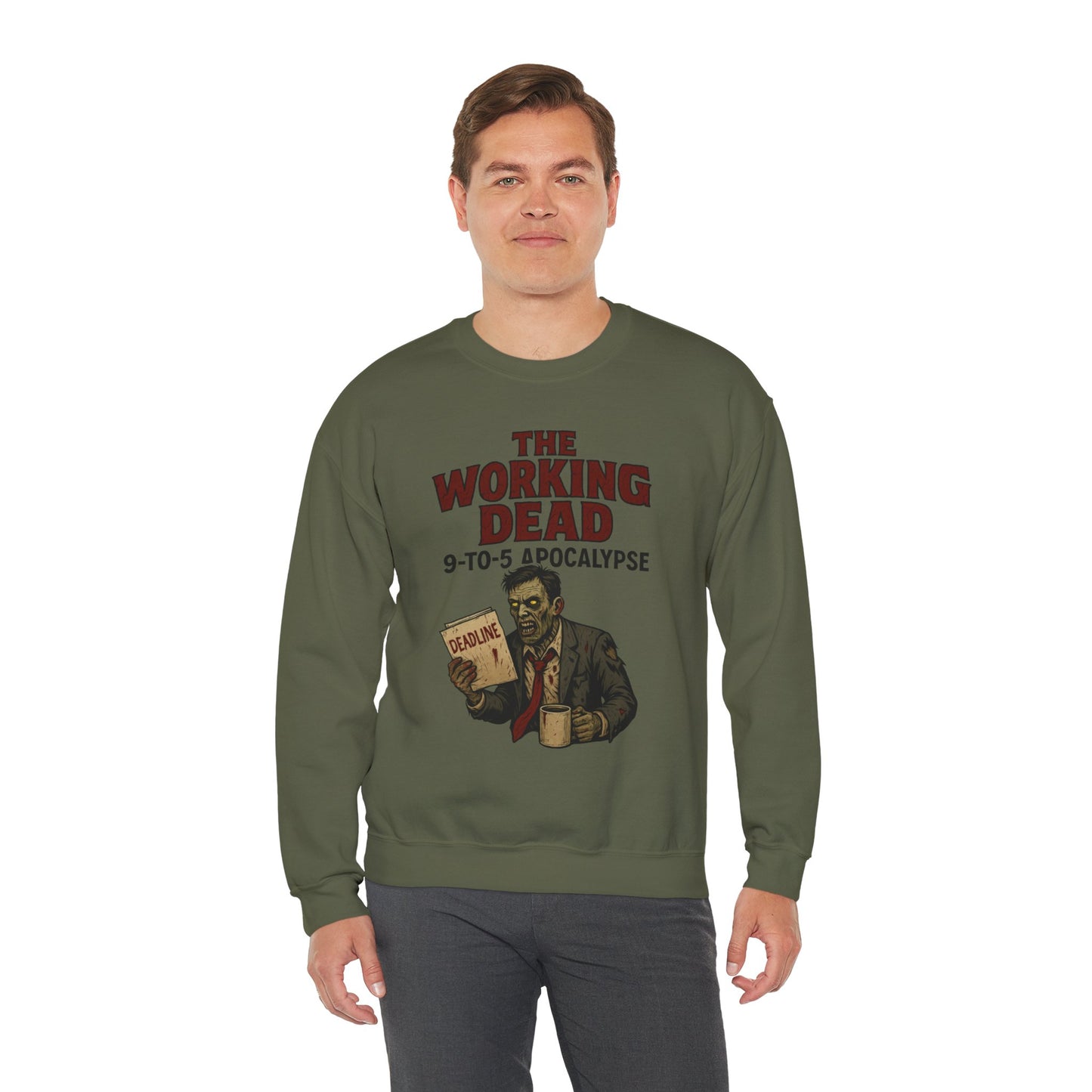 Men's The Working Dead 9-to-5 Apocalypse Sweatshirt, Funny Office Zombie Horror Pullover, Halloween Zombie Work Top