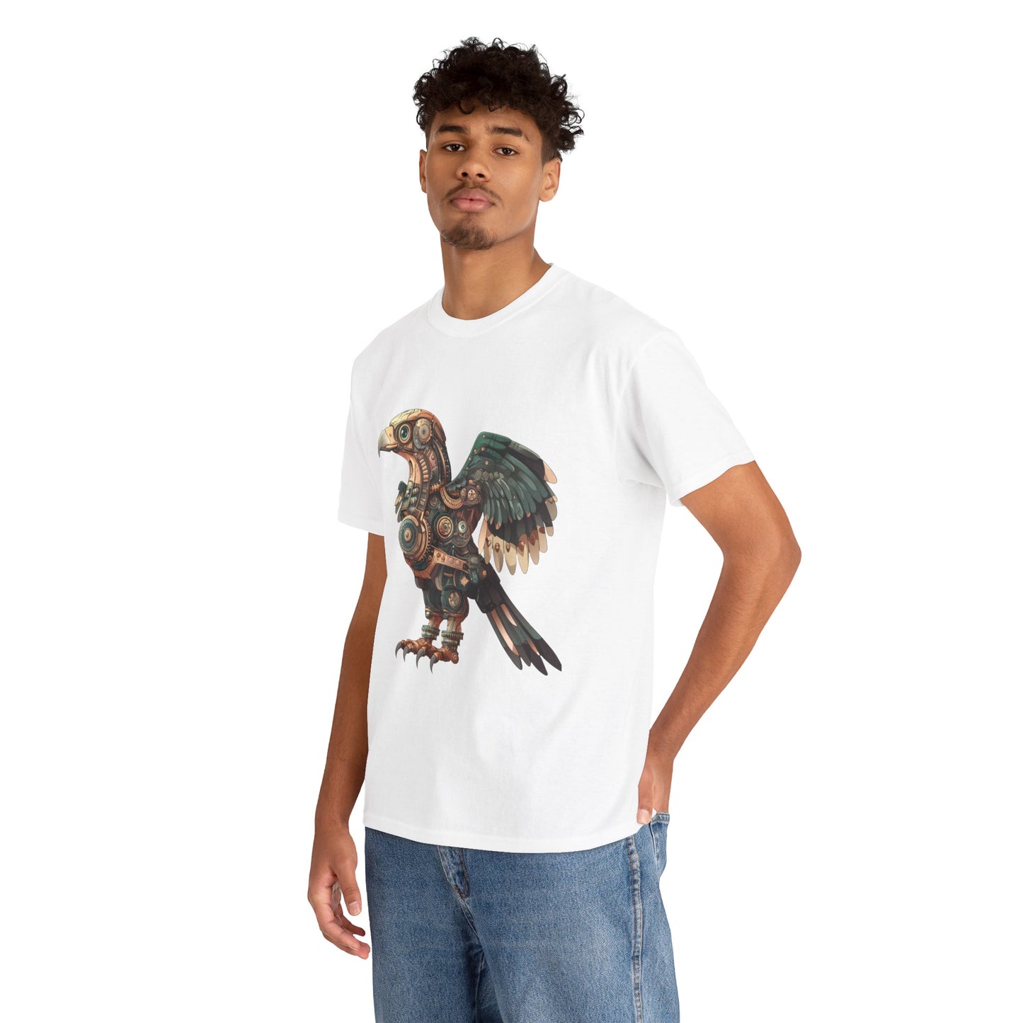 Steampunk Eagle Mens Tee, Cotton Tee with Mechanical Bird Design, Vintage Graphic Shirt, Gift for Bird Lovers, Unique Art Apparel