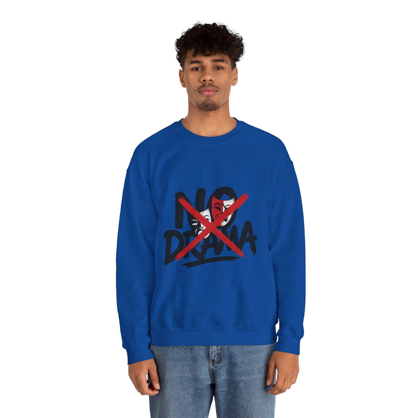 No Drama Mens Crewneck Sweatshirt, Casual Everyday Wear, Gift for Friends, Relaxed Vibes, Comfortable Fashion