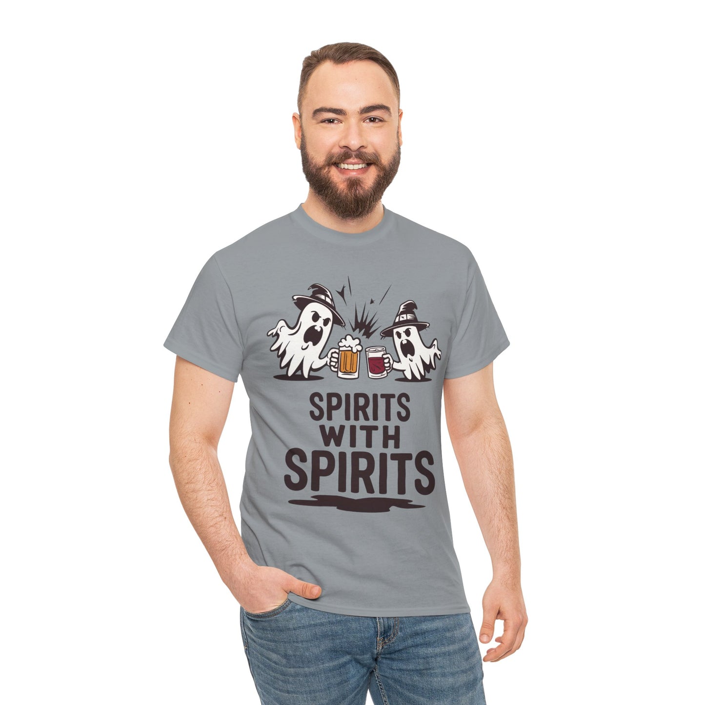 Spirits With Spirits Men's T-Shirt, Funny Ghost Drinking Halloween Party Graphic Tee