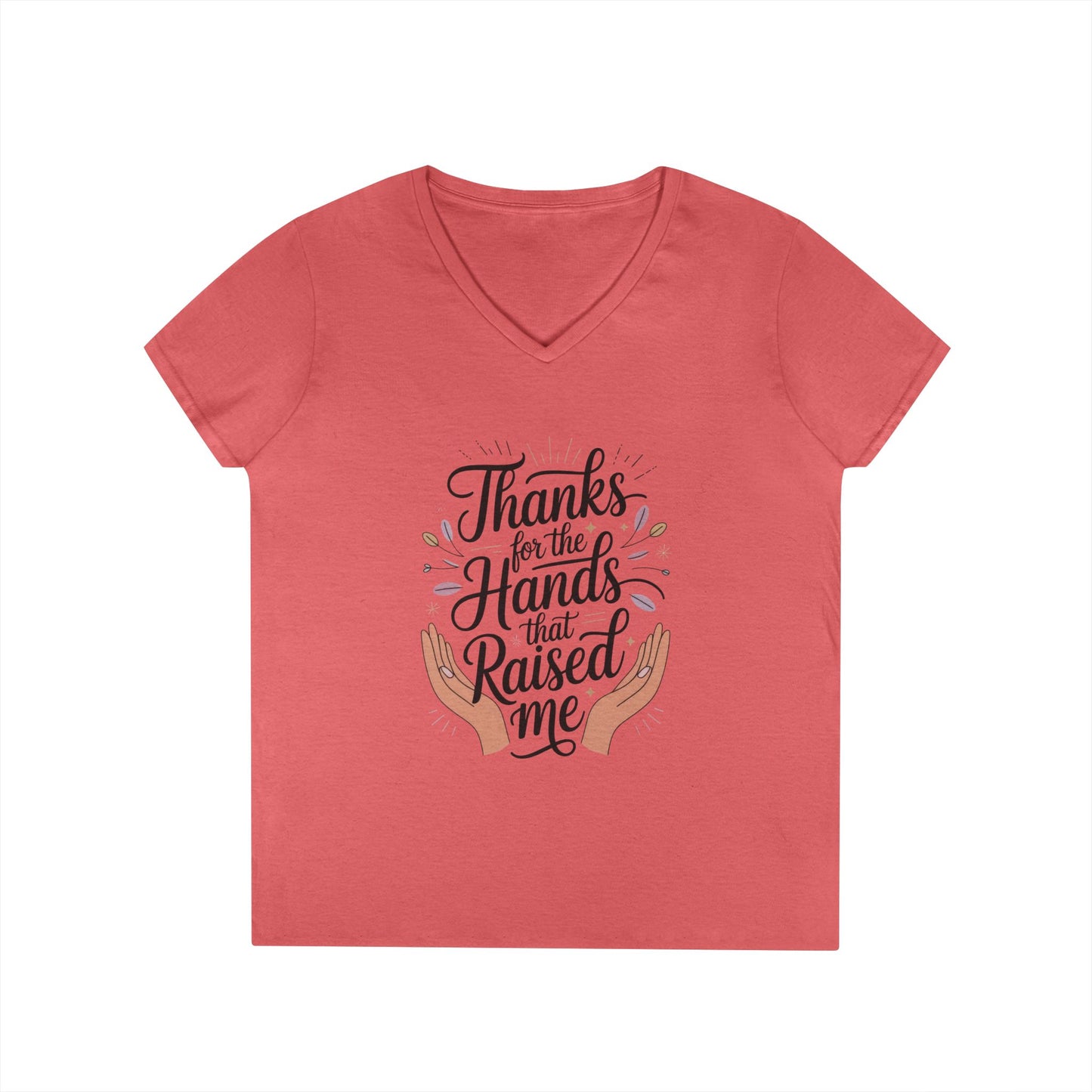 Grateful Hands V-Neck T-Shirt, Mother's Day Gift, Appreciation Tee, Family Love Shirt, Empowering Woman Top, Inspirational Shirt