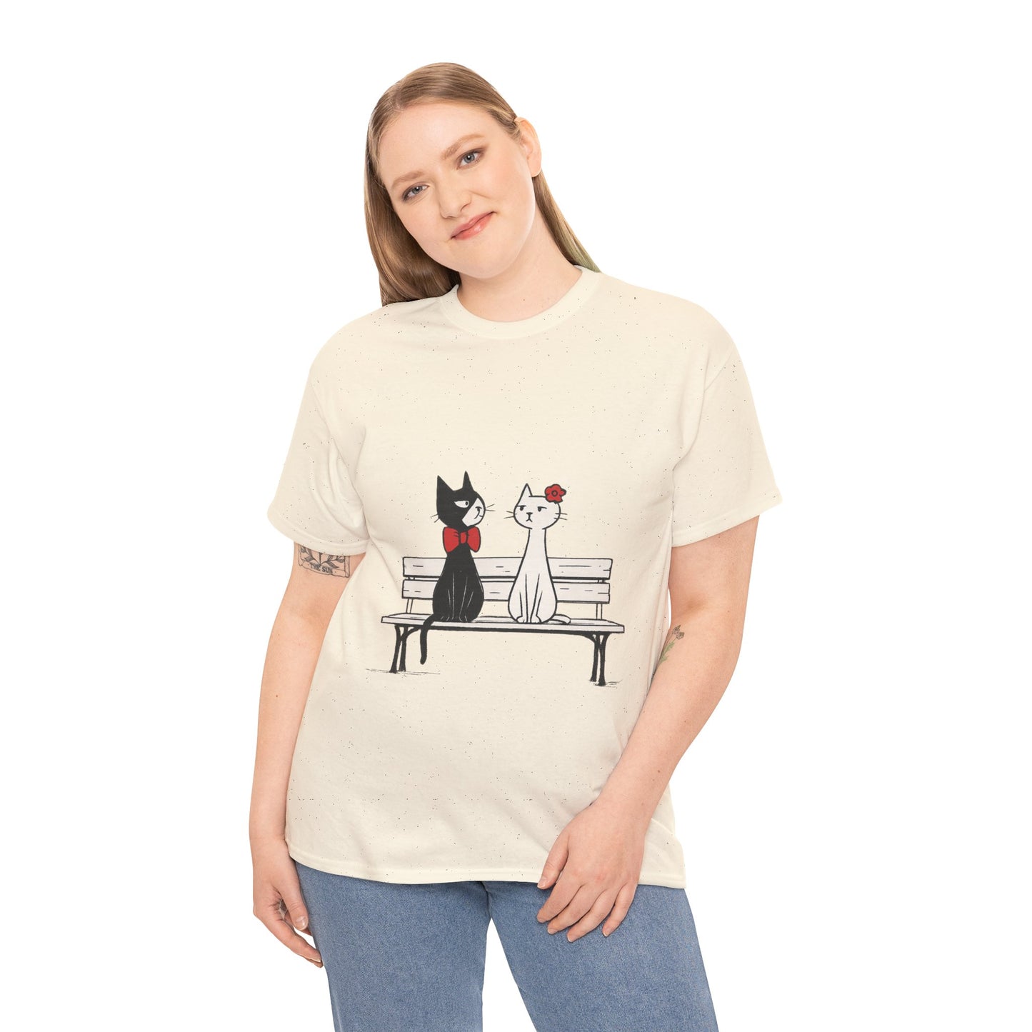 Cute Cat Lovers Tee, Womens Heavy Cotton Tee for Pet Owners, Funny Cat Shirt, Gift for Cat Lovers, Casual T-Shirt, Animal Art Tee