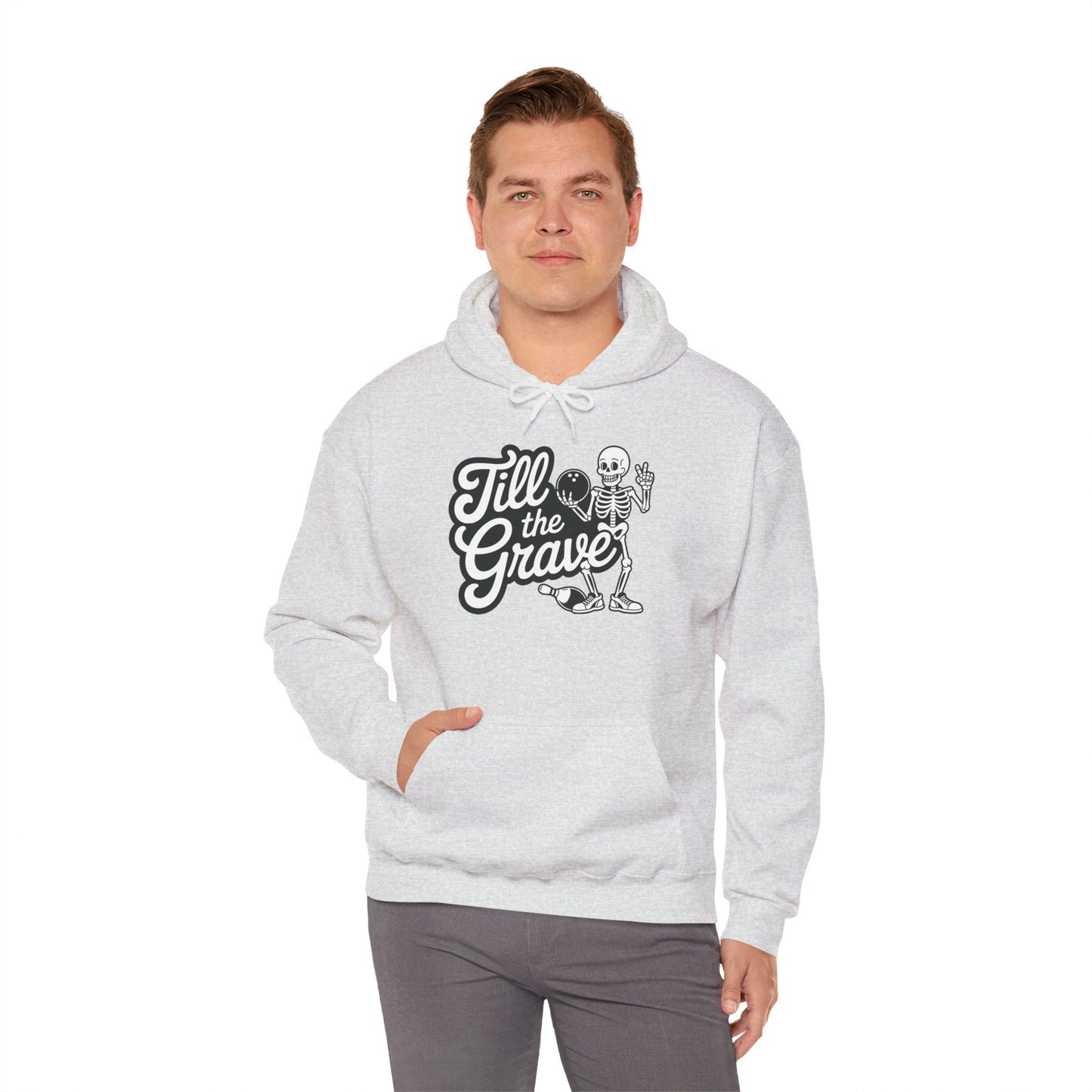 Funny Skeleton Bowling Mens Hoodie, Halloween Apparel, Funny Skeleton Bowling Shirt, Casual Mens Crewneck, Cool Bowler Skull Hoodie