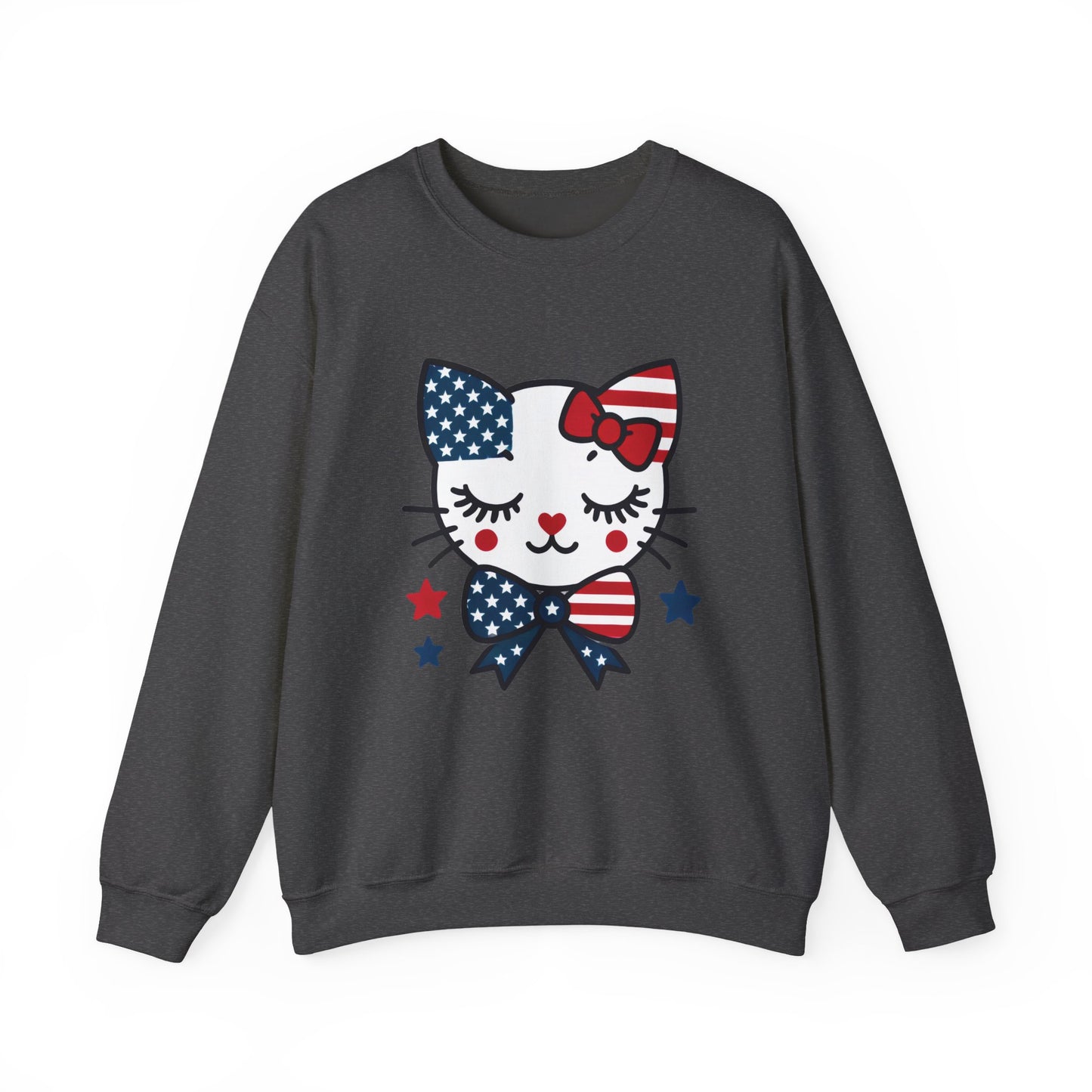 Cute Cat American Flag Sweatshirt, Women's Crewneck, Perfect for 4th of July, Women's Casual Wear, Cat Lovers Gifts