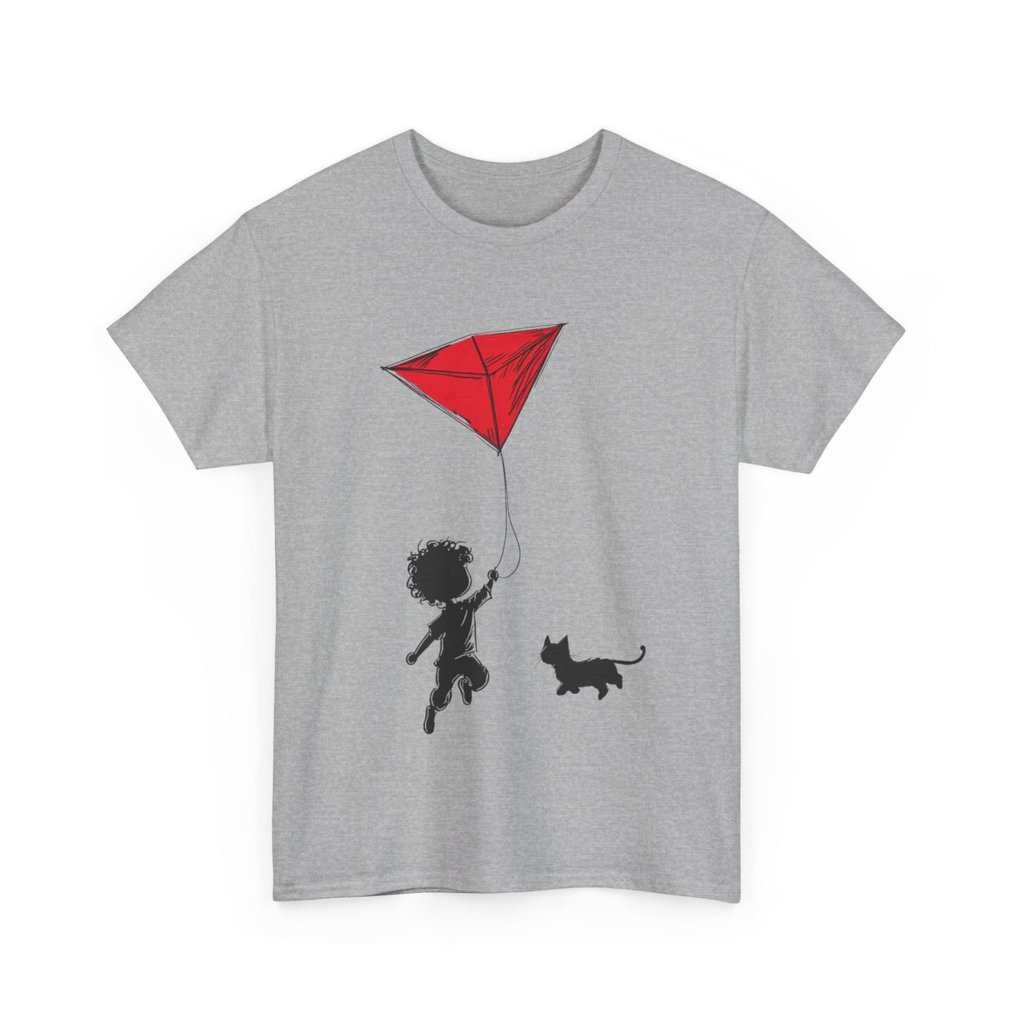 Cute Kid and Cat Design T-Shirt, Playful Gift for Cat Lovers, Summer Style, Cat Lover T-Shirt, Gift for Cat Owners, Women's Cotton T-Shirt