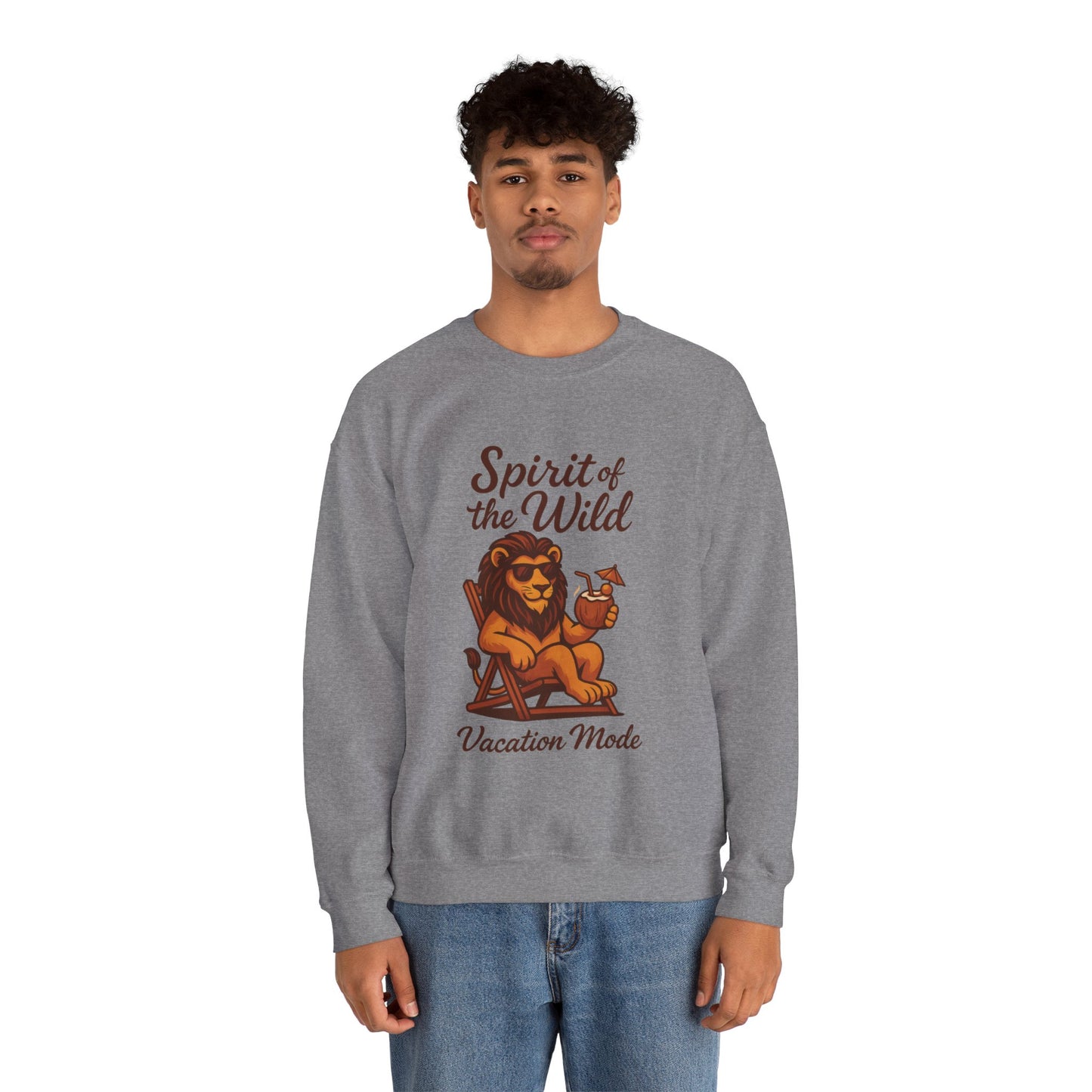 Spirit of the Wild Lion Mens Sweatshirt - Vacation Mode Funny Relaxed Jungle King Pullover, Fun Gift for Travelers