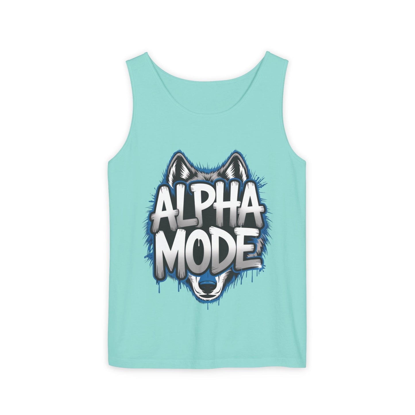 Mens Garment-Dyed Tank Top, Alpha Mode Wolf Graphic Mens Tank Top Gym Wear