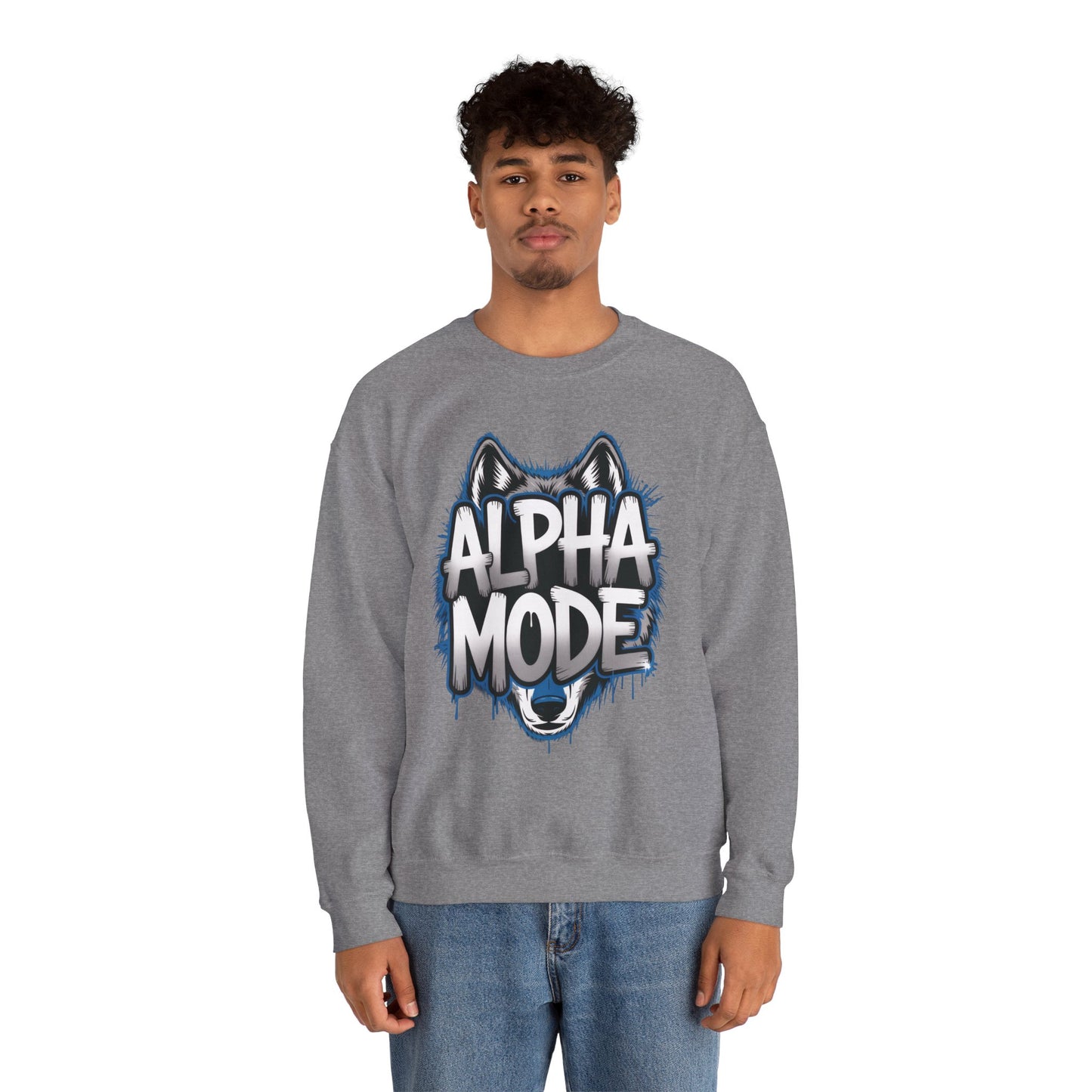 Mens Heavy Blend™ Crewneck Sweatshirt, Alpha Mode Mens Wolf Graphic Crewneck Sweatshirt