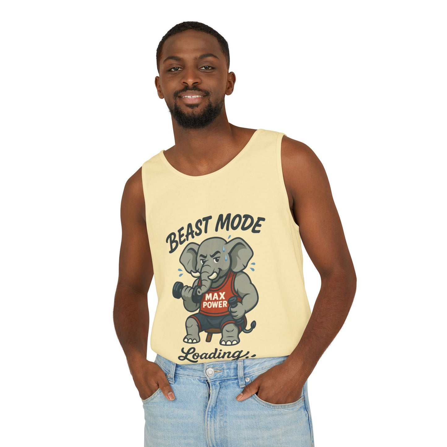 Beast Mode Elephant Gym Tank Top, Funny Workout Muscle Tank, Max Power Fitness Tank, Beast Mode Loading Mens Gym Top, Fitness Apparel