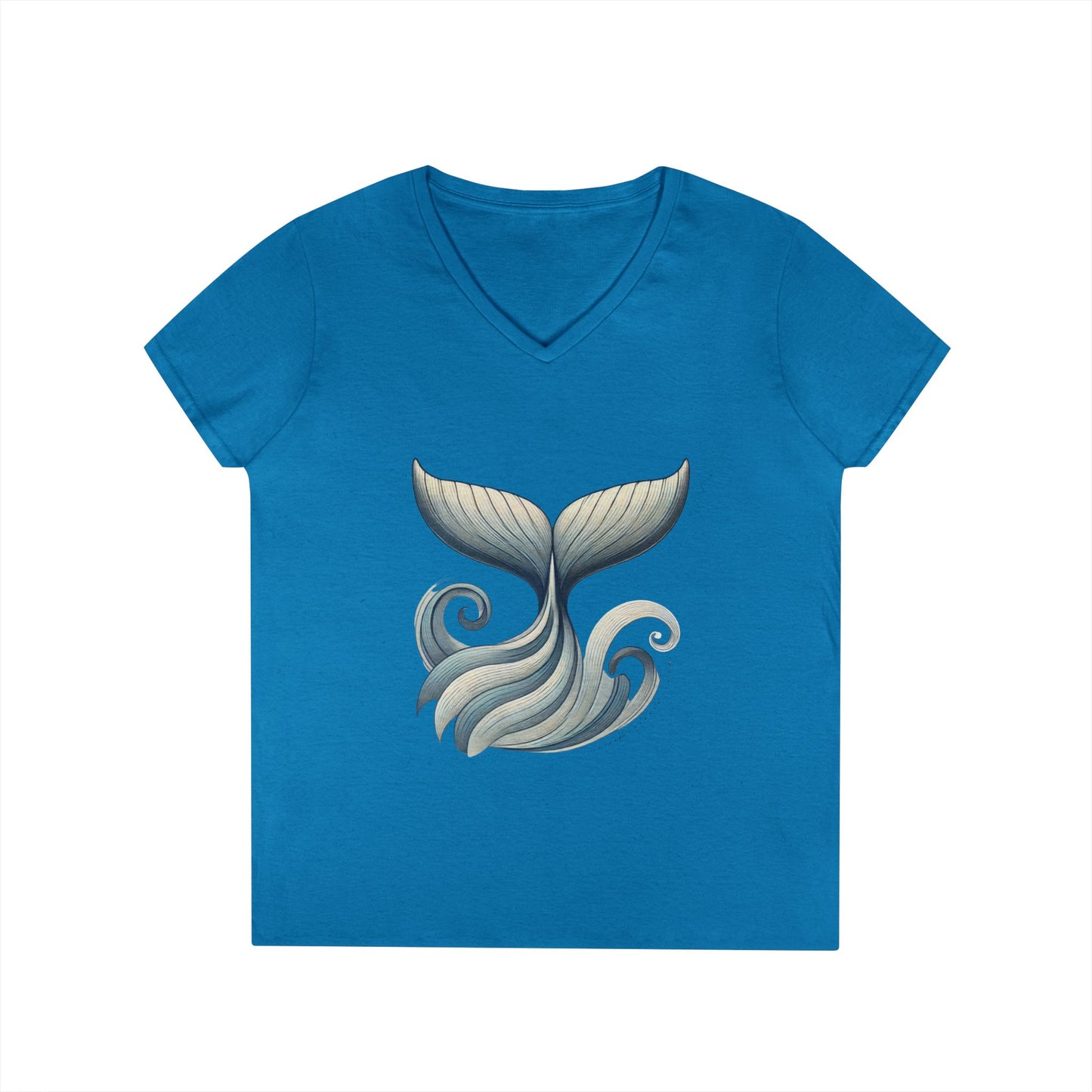 Whale Tail Ocean Wave Graphic V-Neck T-Shirt, Unisex Heavy Cotton Shirt for Sea Lovers, Ocean Lover Shirt, Summer Fashion Tee Gift
