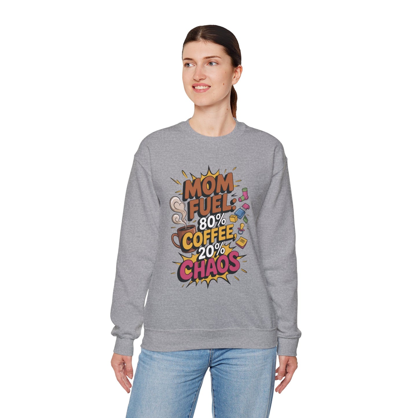Funny Mom Fuel Sweatshirt, Perfect Gift for Moms, Chaos & Caffeine, Mother's Day Apparel, Funny Tired Mom Life Sweatshirt, Coffee Loving Mom