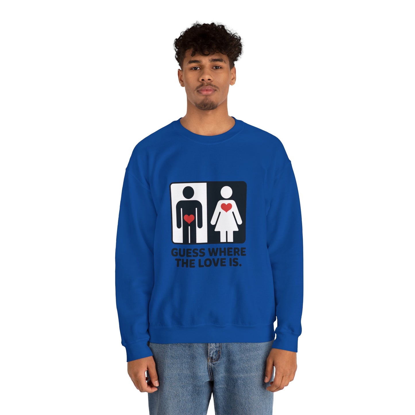 Guess Where the Love Is Mens Crewneck Sweatshirt, Cute Couples Gift, Love Themed Apparel, Valentine's Day Apparel, Relationship Sweatshirt