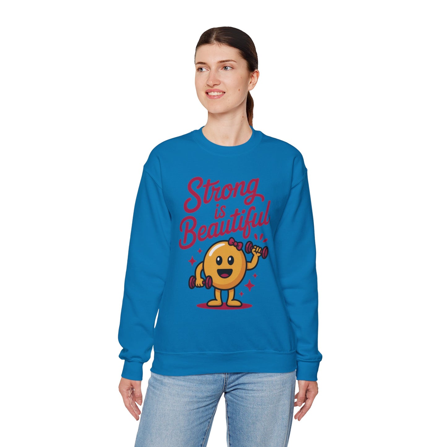 Strong is Beautiful Womens Crewneck Sweatshirt, Cute Fitness Graphic Pullover, Gym and Workout Motivation Sweater, Gift for Fitness Lovers