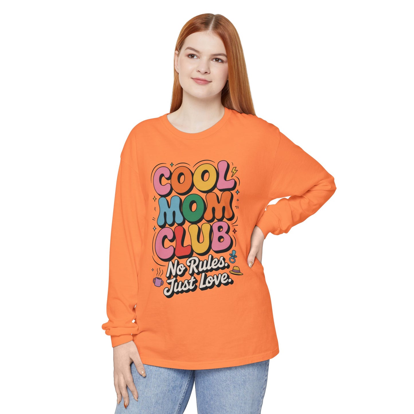 Cool Mom Club Long Sleeve T-Shirt, Funny Mom Tee, Gift for Moms, Mother's Day Gift, No Rules Just Love Quote Tee