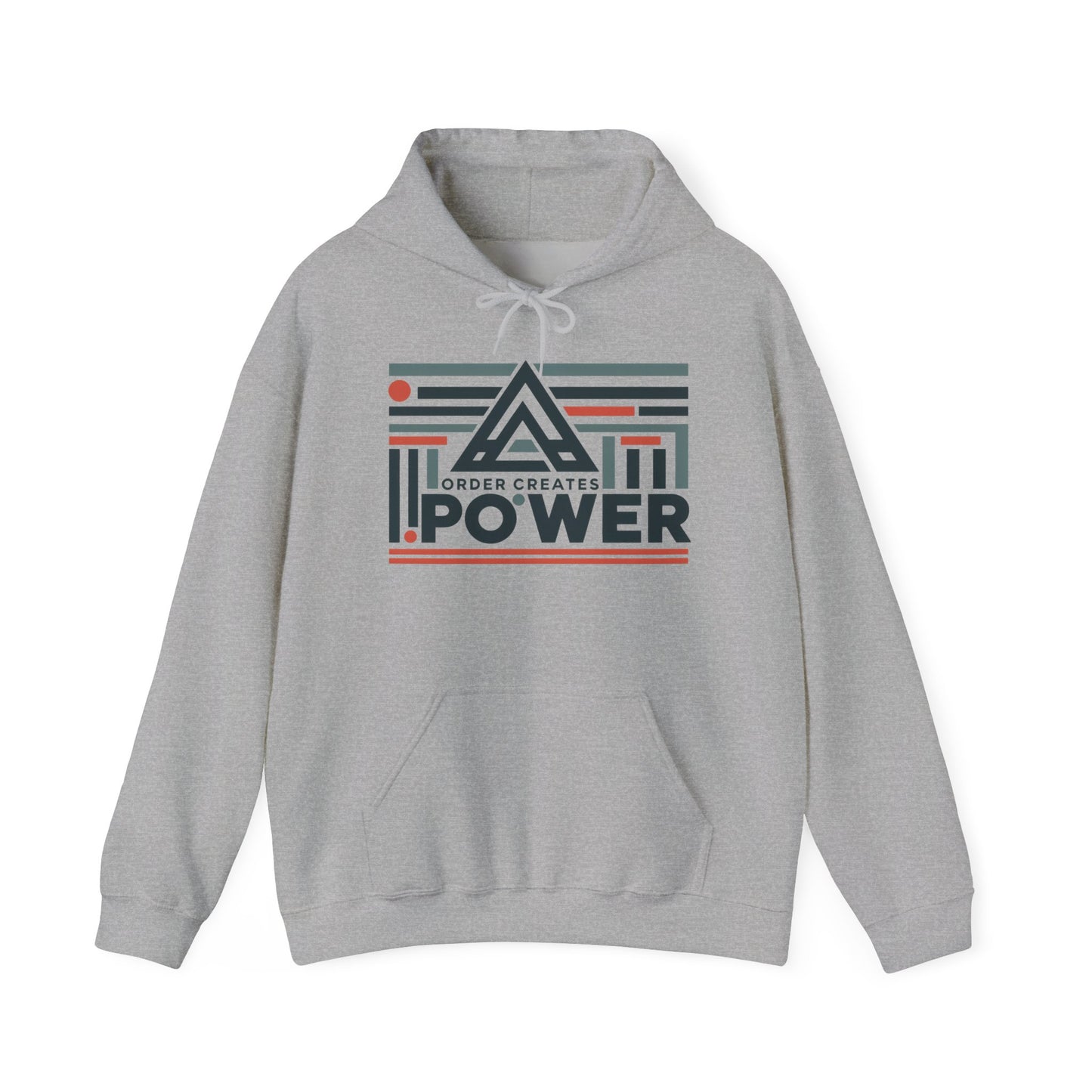 Men's Hoodie Order Creates Power, Geometric Minimal Motivational Graphic Pullover Hoodie, Mens Heavy Blend™ Hooded Sweatshirt