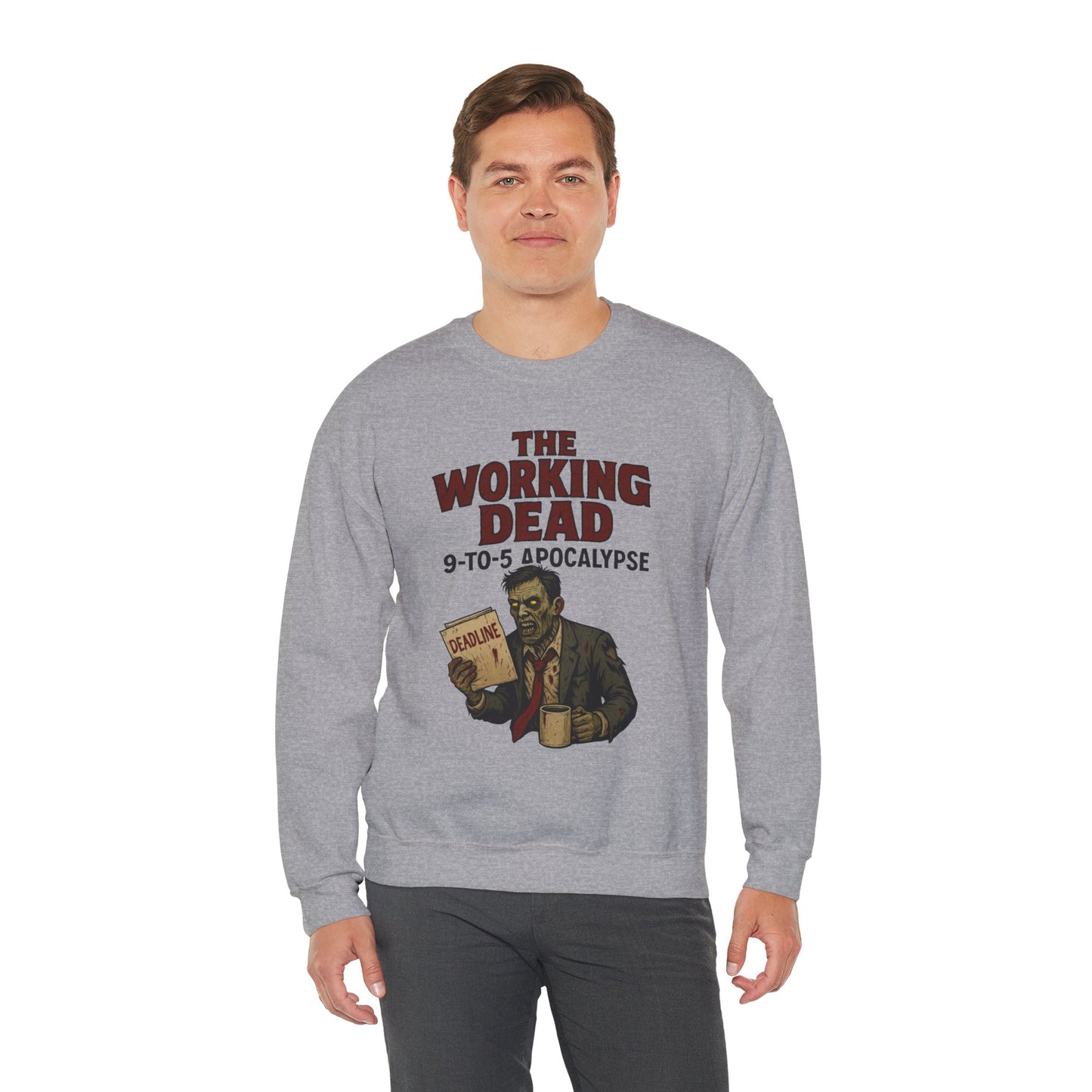 Men's The Working Dead 9-to-5 Apocalypse Sweatshirt, Funny Office Zombie Horror Pullover, Halloween Zombie Work Top