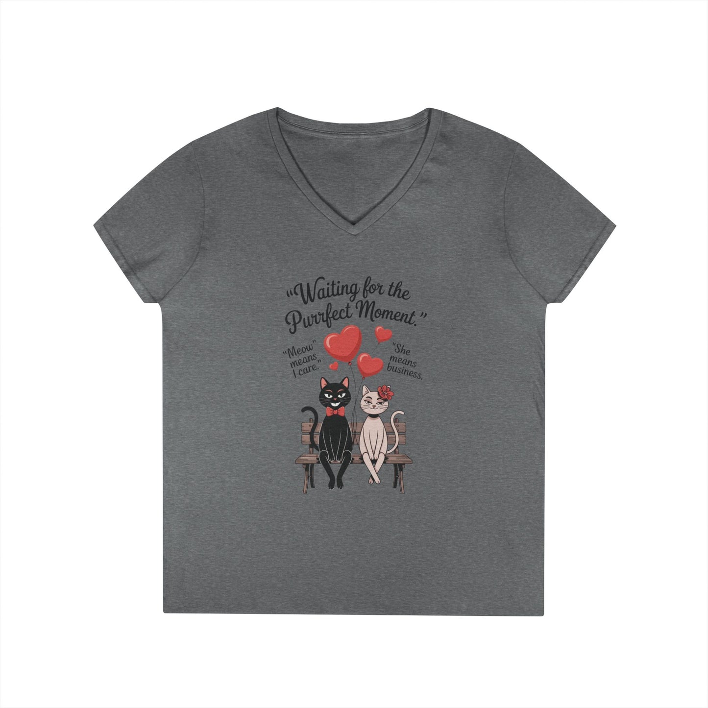 Cute Cat Lovers V-Neck T-Shirt, Casual Wear, Gift for Her, Pet Lovers, Best Friend Gift, Cute Cat Design, Valentine's Day, Cat Love