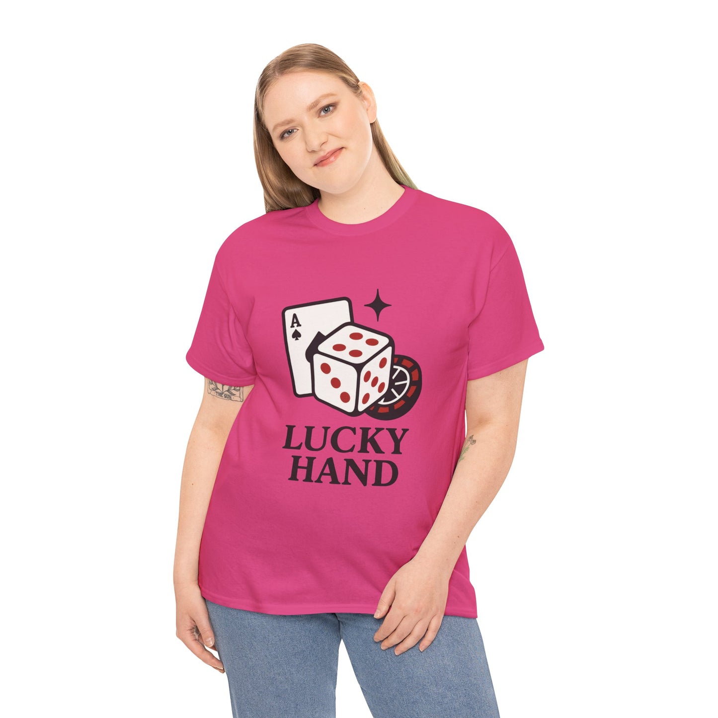 Lucky Hand Unisex Heavy Cotton Tee, Gambling Shirt, Casino Wear, Good Luck Gift, Poker T-Shirt, Casual Vintage Style
