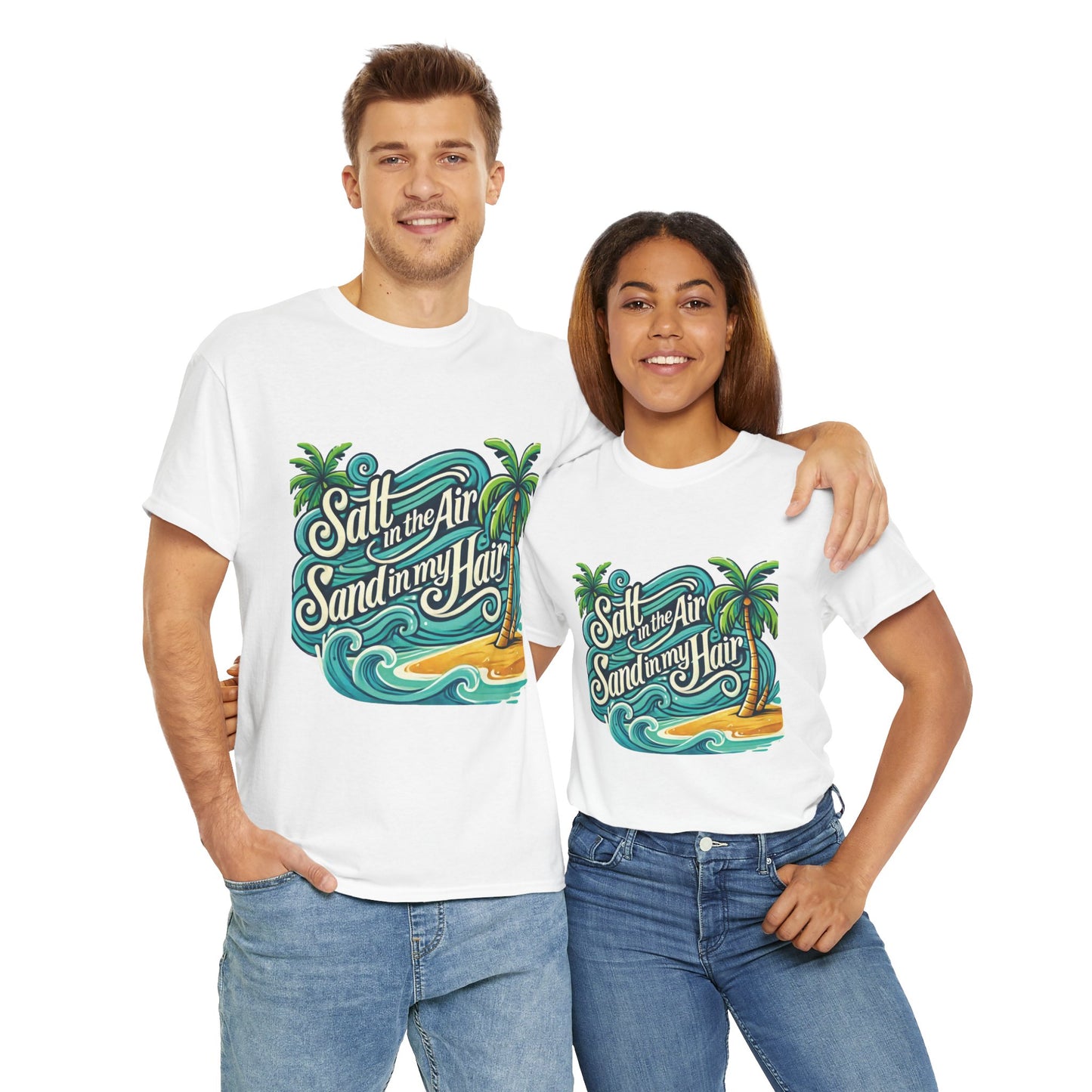 Salt in the Air Sand in My Hair Shirt, Beach Summer Vibes Graphic T-Shirt, Tropical Ocean Palm Design, Ocean-Themed Shirt, Gift Beach Lovers