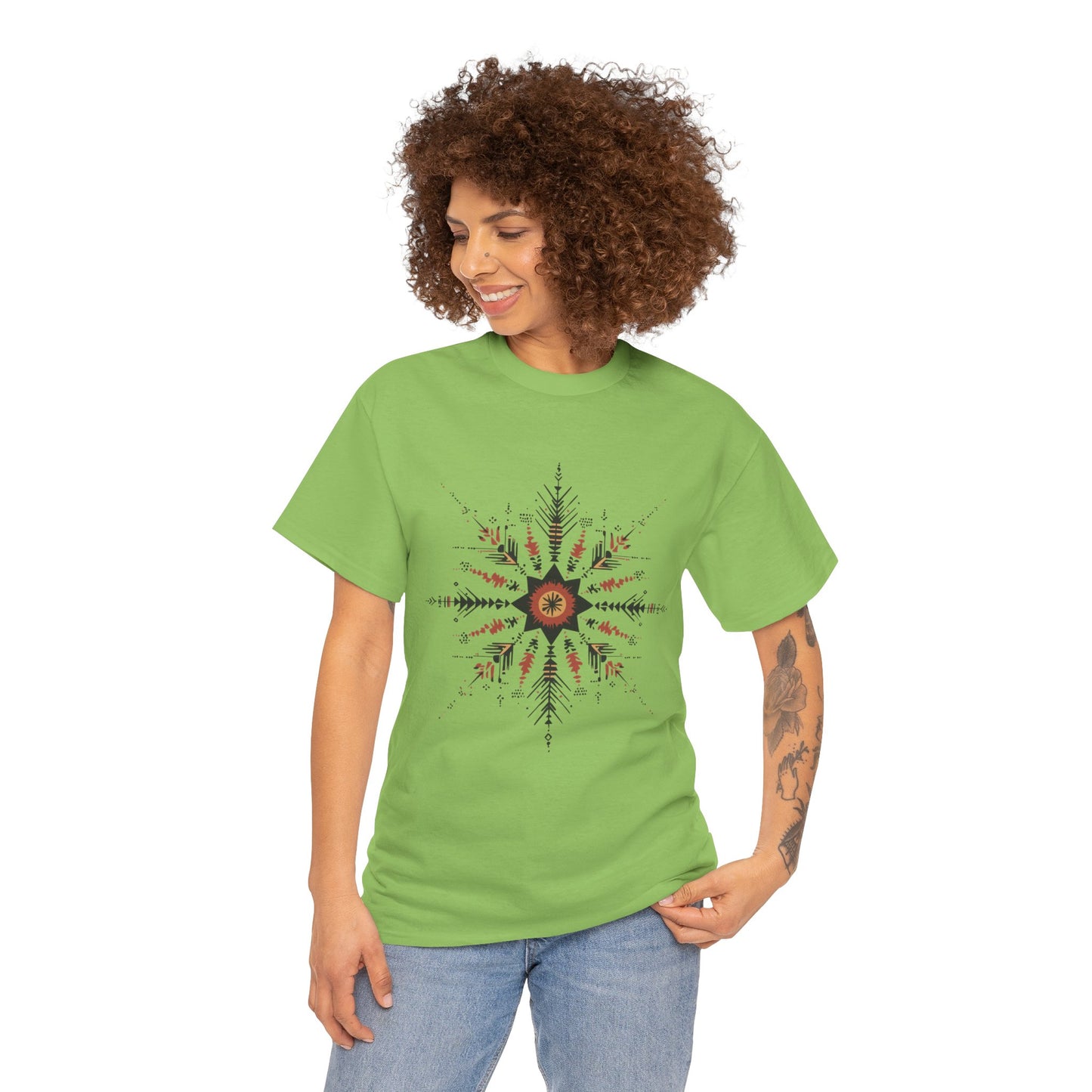 Boho Tribal Mandala Star Women's Cotton Tee, Ethnic Geometric Graphic T-Shirt, Festival Bohemian Style Gift, Bohemian Graphic Tee