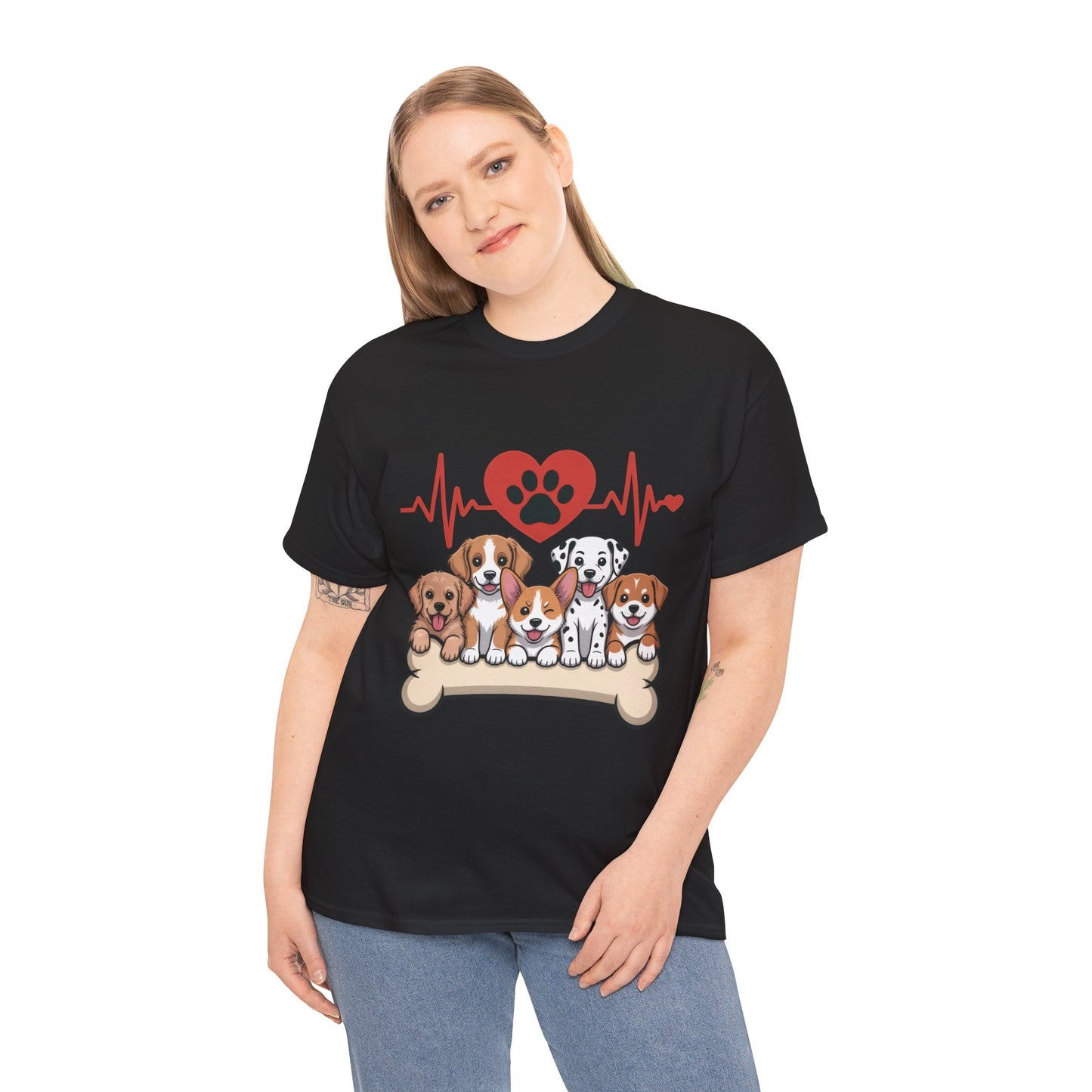 Cute Puppy Heartbeat Women's T-Shirt, Dog Lover Gift, Paw Print Heart Graphic Tee