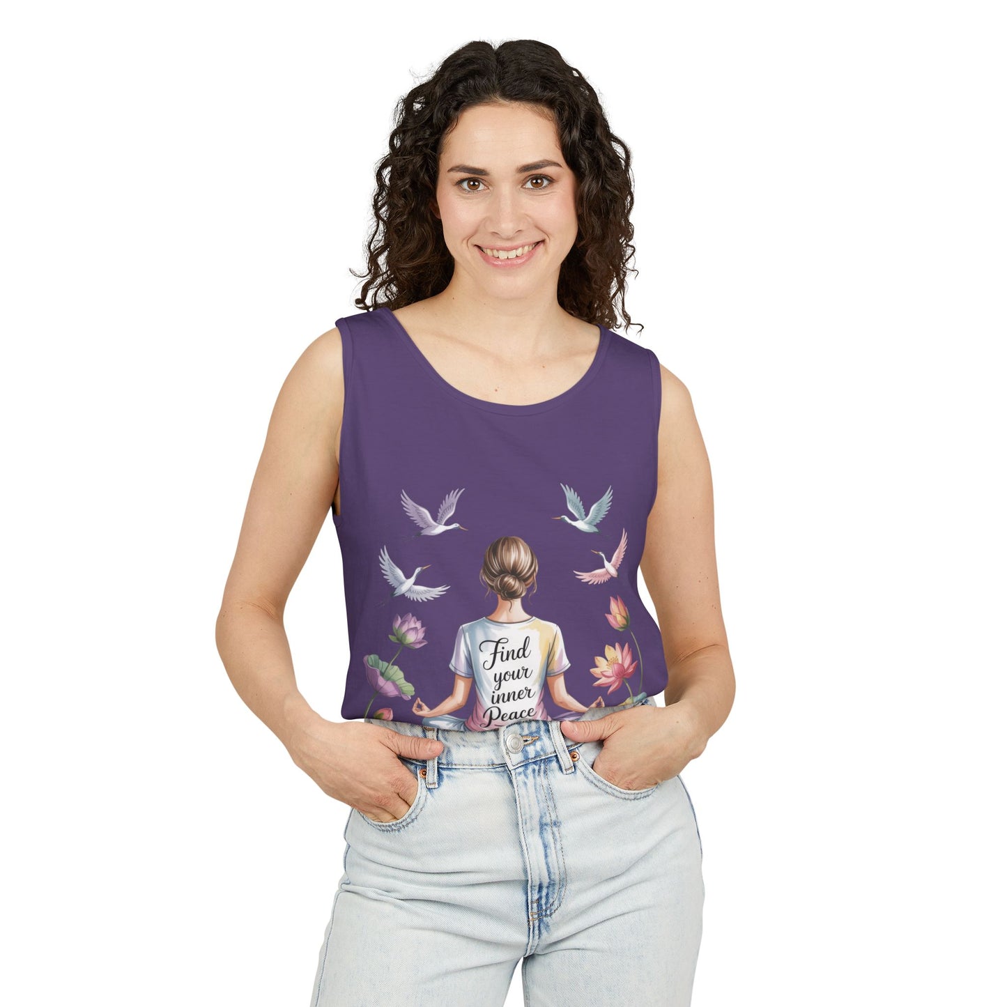 Meditation Floral Womens Tank Top, Find Your Inner Peace, Yoga Apparel, Gift for Mindfulness, Summer Relaxed Wear