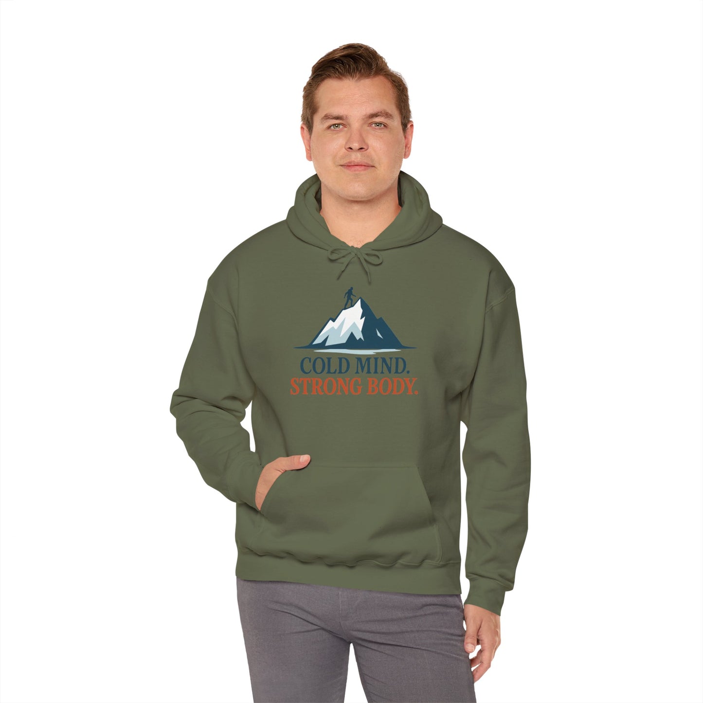 Men's Heavy Blend™ Hooded Sweatshirt, Cold Mind Strong Body Sweatshirt, Nordic Mountain Minimalist Pullover