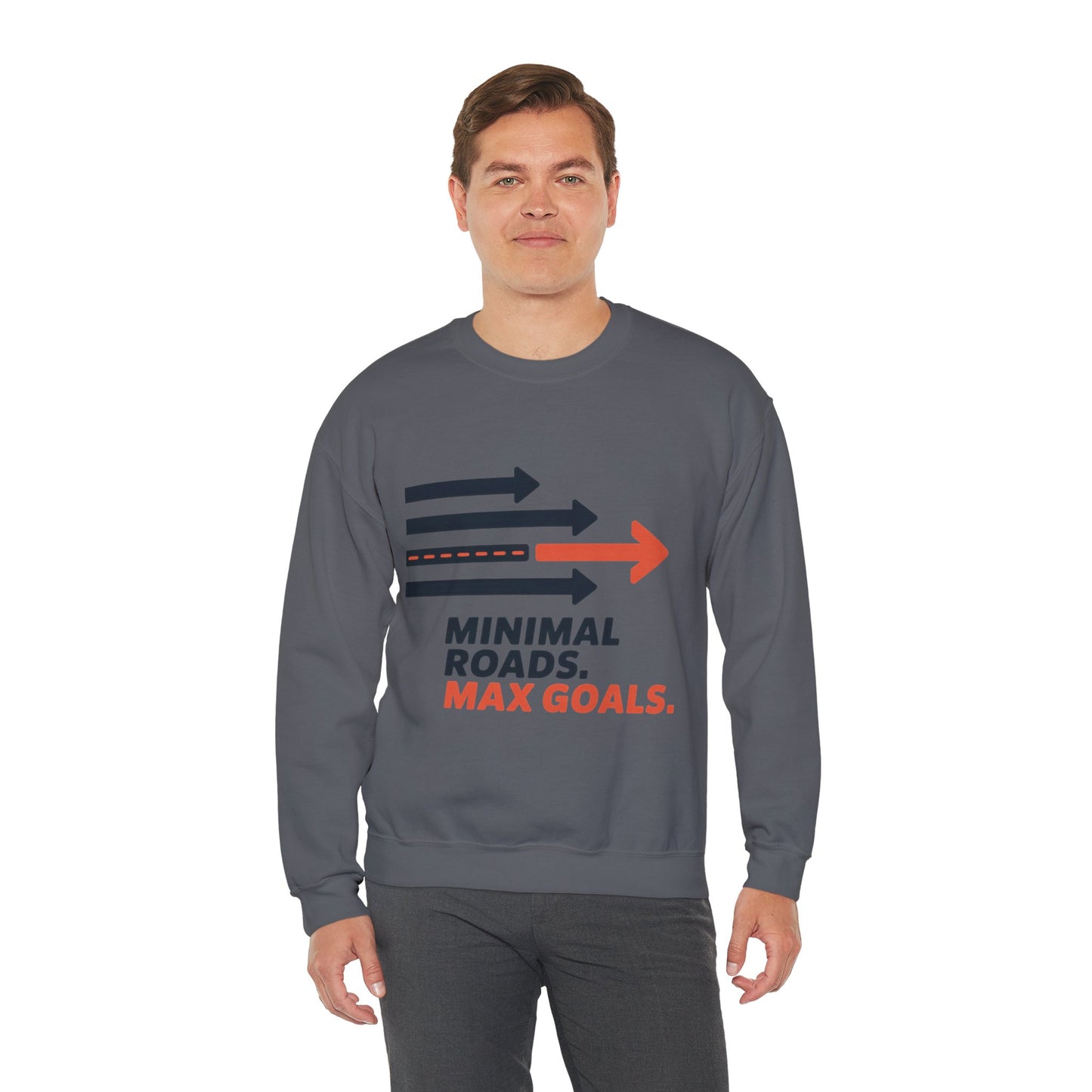 Mens Heavy Blend™ Crewneck Sweatshirt, Minimal Roads Max Goals Motivational Mens Sweatshirt
