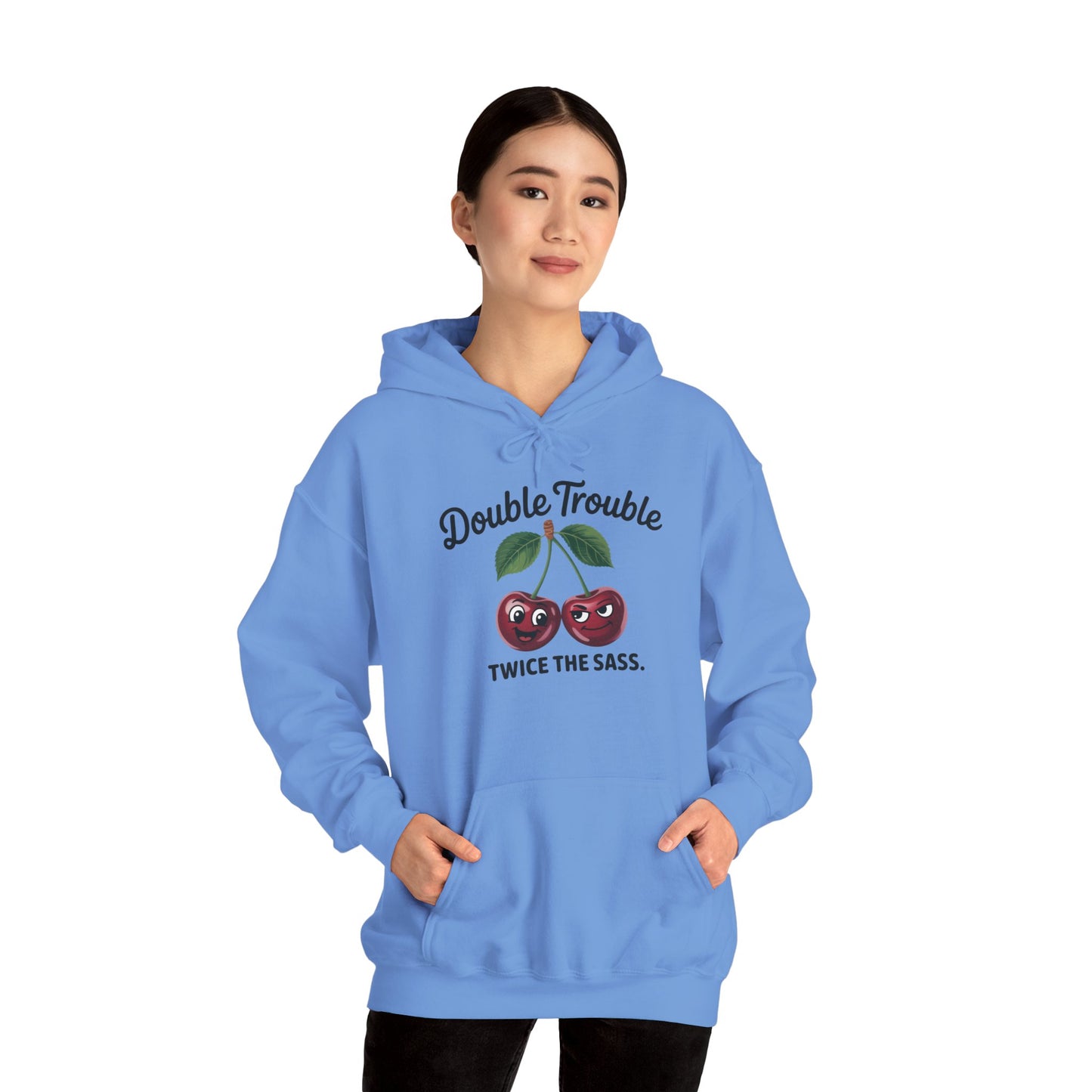 Double Trouble Cherry Hoodie, Cute Funny Womens Hooded Sweatshirt, Twice The Sass Fruit Graphic Pullover, Sassy Cherry Hooded Top
