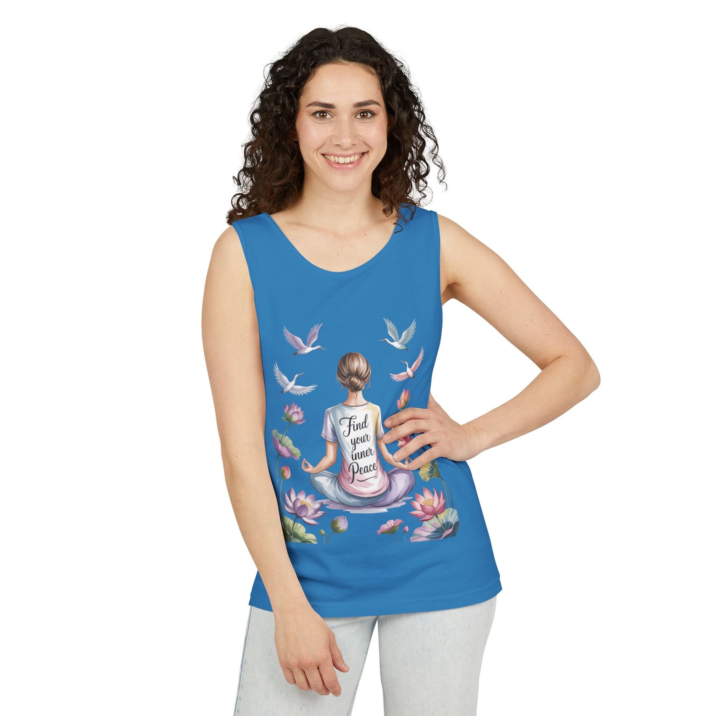 Meditation Floral Womens Tank Top, Find Your Inner Peace, Yoga Apparel, Gift for Mindfulness, Summer Relaxed Wear