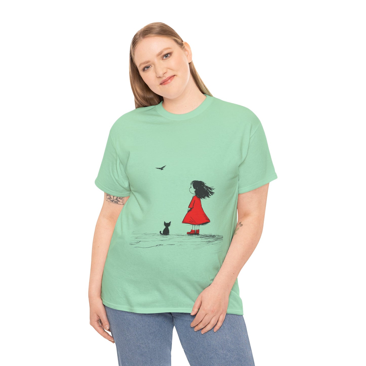 Cat Lover Tee, Cute Graphic T-Shirt, Cat & Girl Design, Gift for Cat Owners, Casual Stylish Unisex Cotton Shirt, Women's Cotton T-Shirt