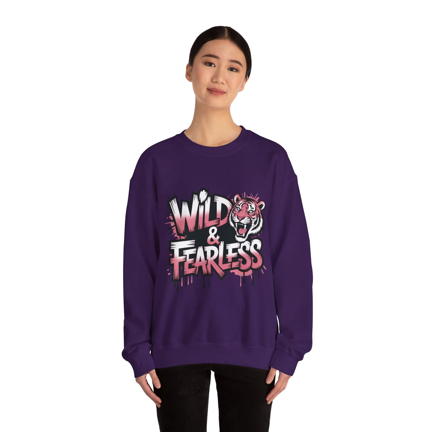Women's Sweatshirt Wild & Fearless, Tiger Graffiti Graphic Pullover, Bold Urban Streetwear Top