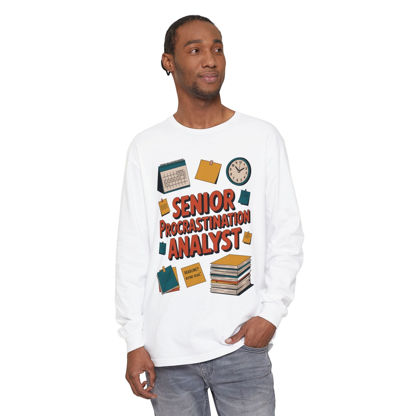 Senior Procrastination Analyst Long Sleeve Tee, Funny Work Shirt,Gift for Analysts, Office Humor, Meme Long Sleeve, Motivation Humor Apparel
