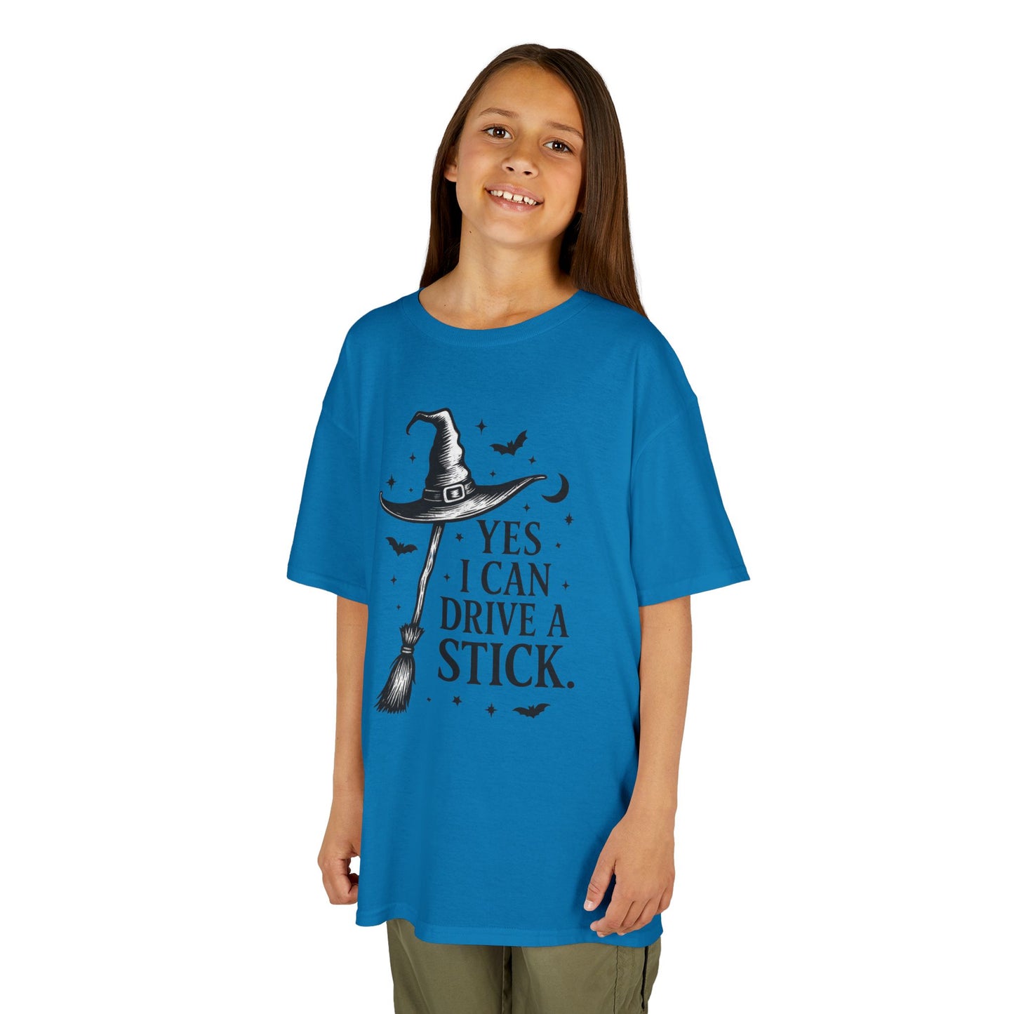 Yes I Can Drive a Stick Girls Witch T-Shirt, Cute Halloween Shirt for Kids, Girls Halloween Tee