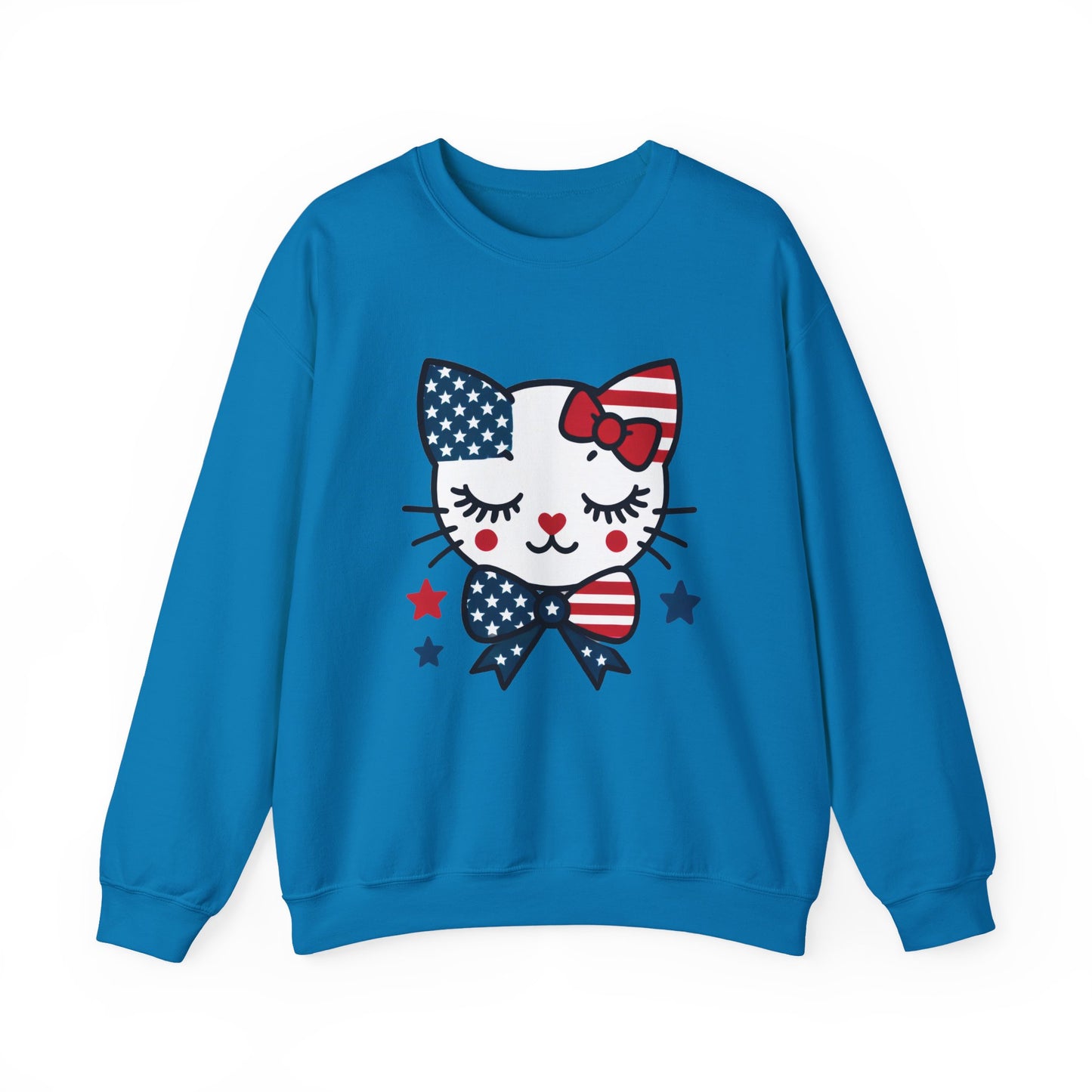 Cute Cat American Flag Sweatshirt, Women's Crewneck, Perfect for 4th of July, Women's Casual Wear, Cat Lovers Gifts