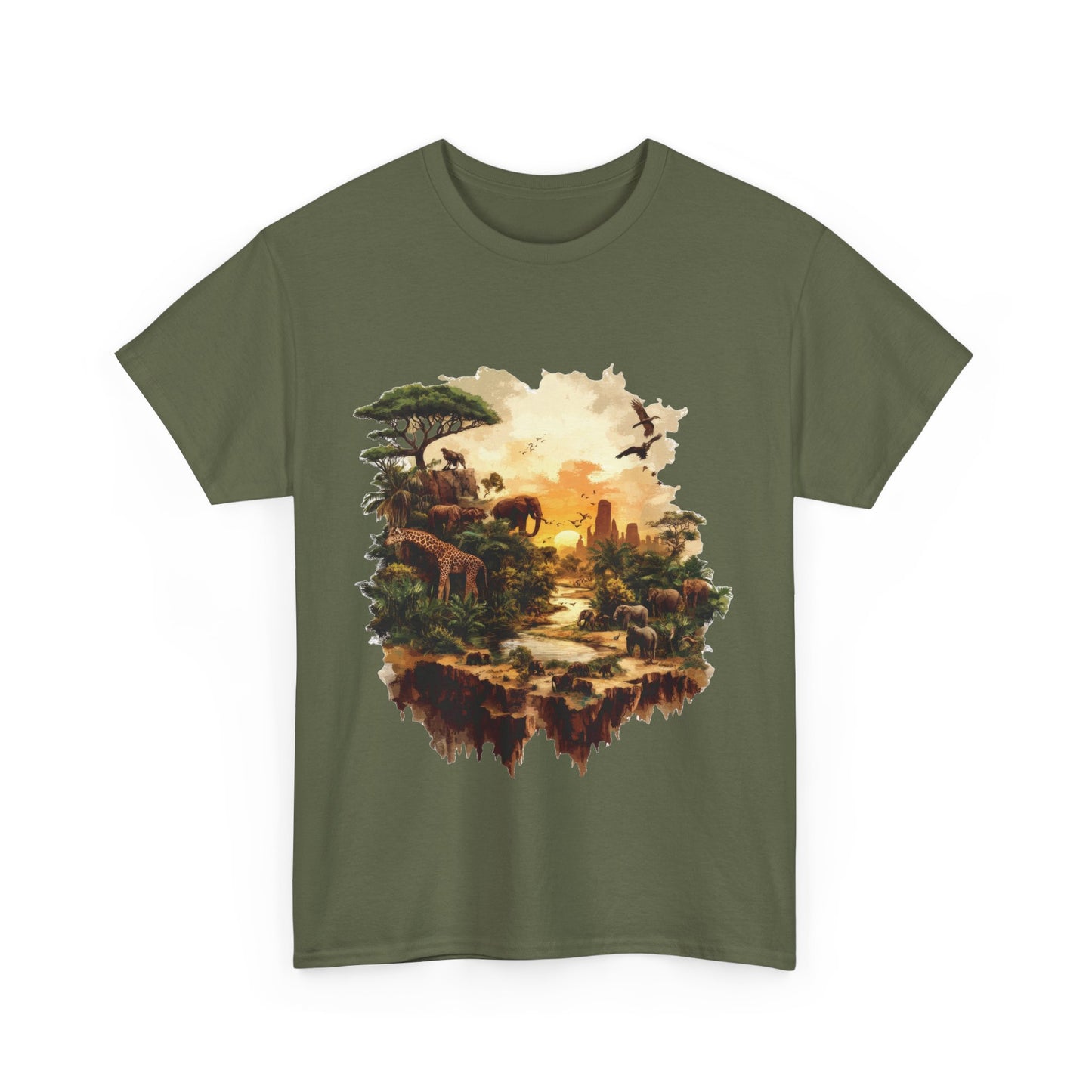 Safari Sunset Animal Print T-Shirt, Jungle Wildlife Graphic Tee , African Nature Unisex Heavy Cotton Shirt, Gift for Nature Lovers
