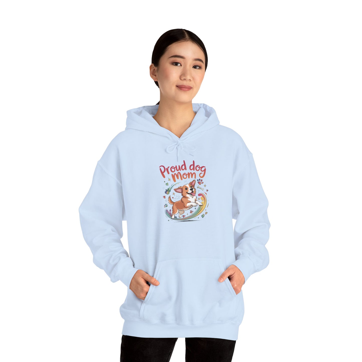 Proud Dog Mom Hoodie, Gift for Dog Owners, Dog Lover Apparel, Mother's Day Gift, Unisex Hooded Sweatshirt, Corgi Rainbow Print
