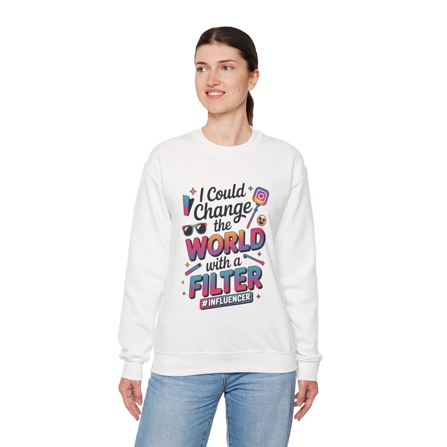 Womens Heavy Blend™ Crewneck Sweatshirt, Womens Influencer Sweatshirt, Funny Social Media Pullover, Cute Trendy Graphic Top
