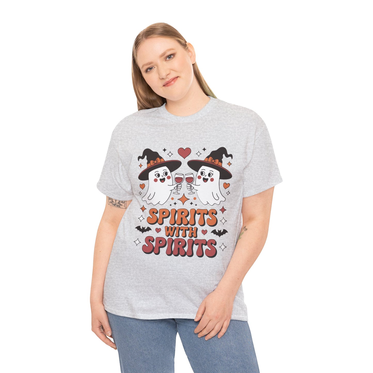 Spirits With Spirits Women's Halloween T-Shirt, Funny Ghost Drinking Wine Tee, Witches Party Shirt, Spooky Season Gift for Her