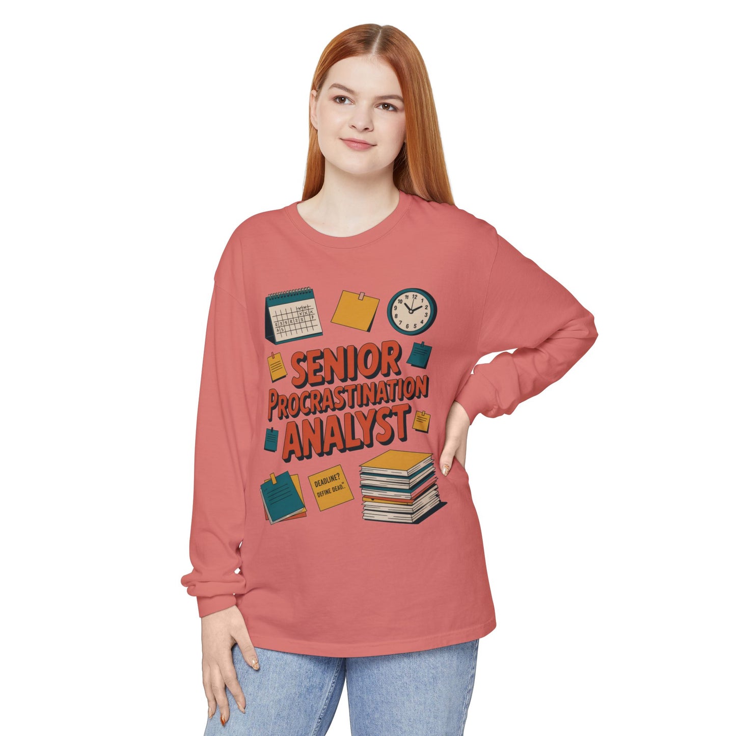 Senior Procrastination Analyst Long Sleeve Tee, Funny Work Shirt,Gift for Analysts, Office Humor, Meme Long Sleeve, Motivation Humor Apparel