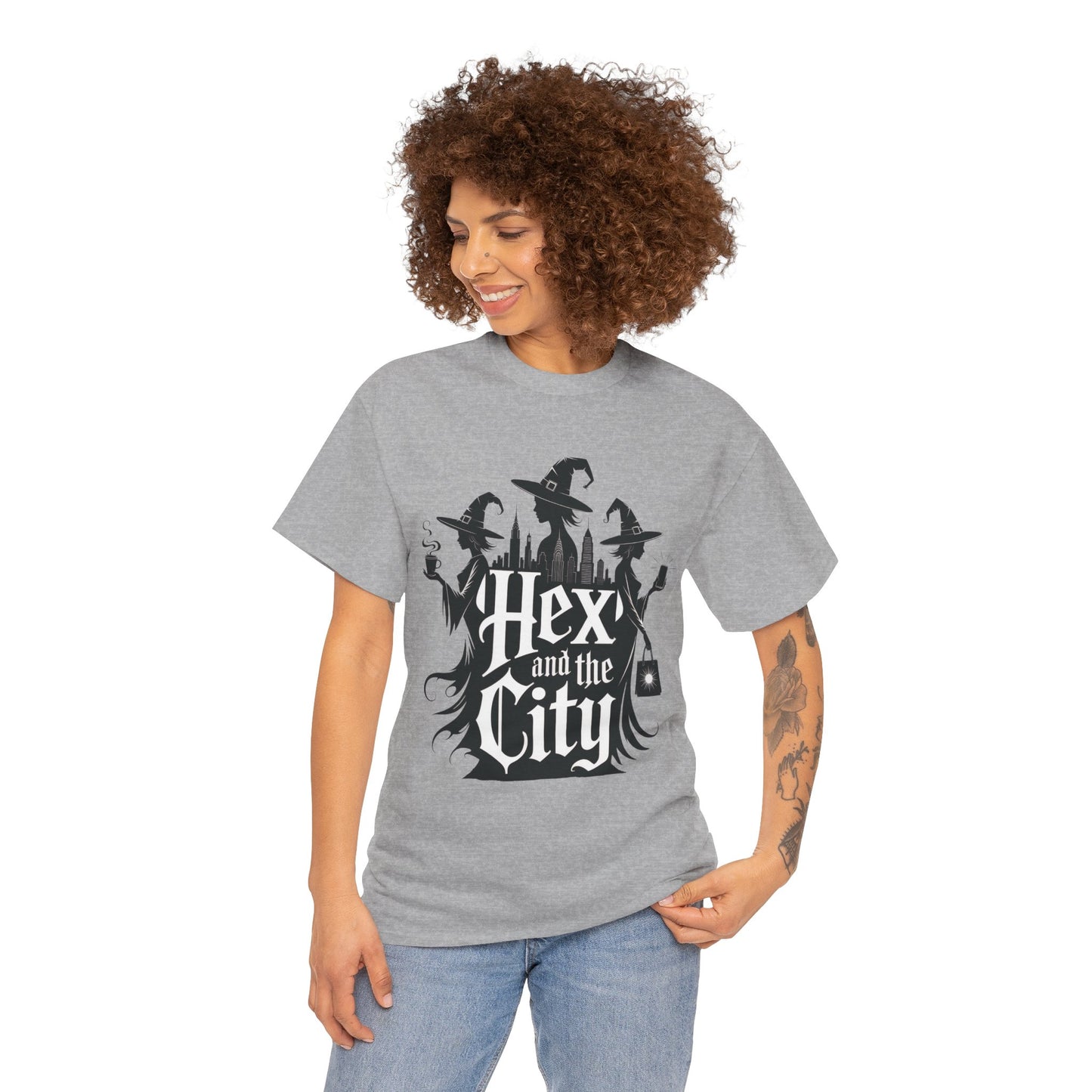 Women's Hex and the City Witch Shirt, Gothic Witches New York Skyline Halloween T-Shirt for Women