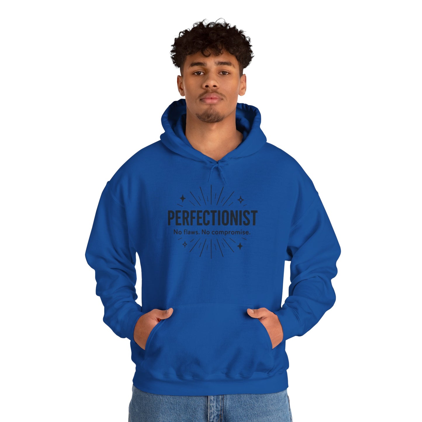 Mens Perfectionist Hoodie, No Flaws No Compromise Sweatshirt, Clean Bold Motivational Pullover, OCD Inspired Gift for Him
