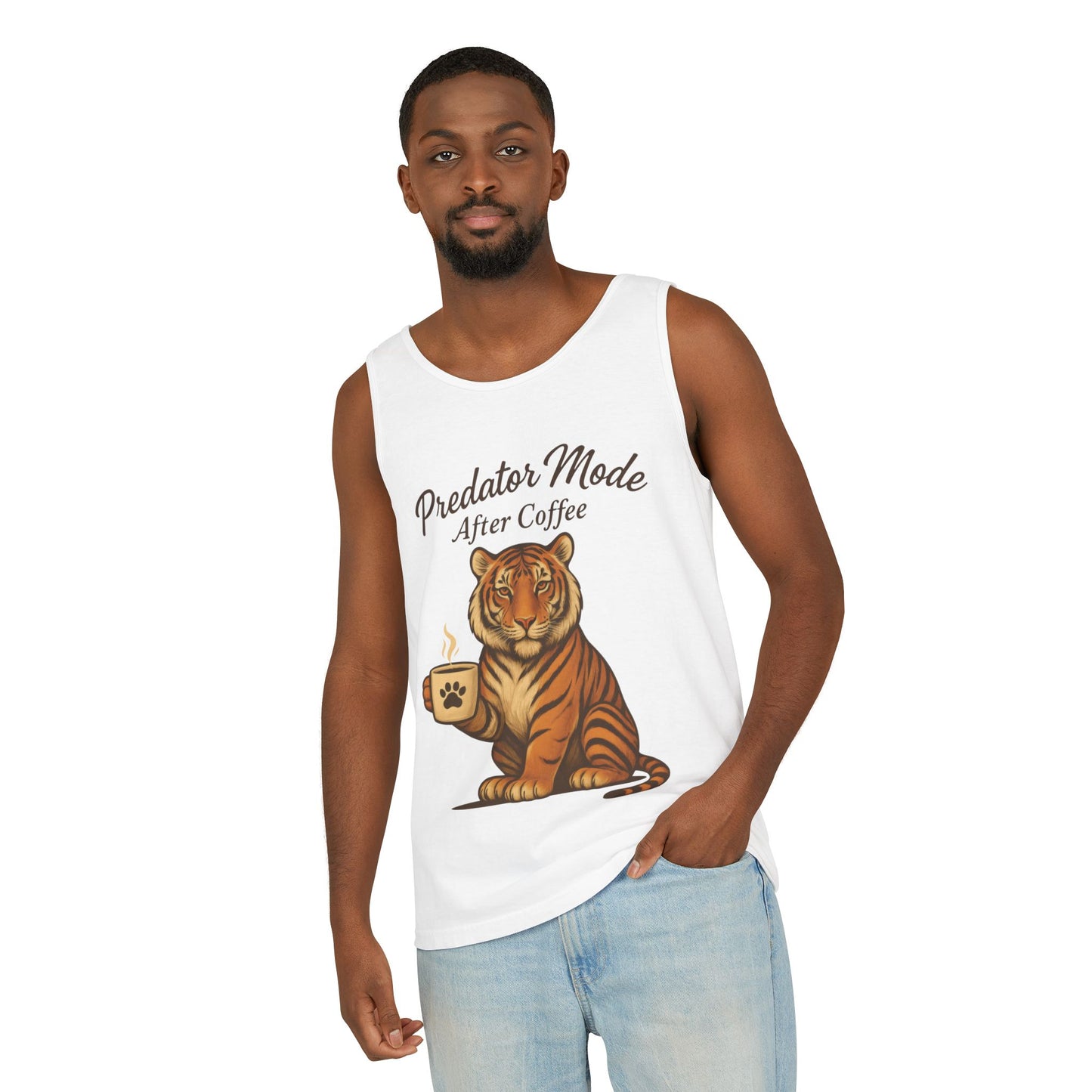 Predator Mode After Coffee Tank Top - Funny Coffee Lover Mens Muscle Tank - Tiger Caffeine Gym Shirt - Morning Motivation Top