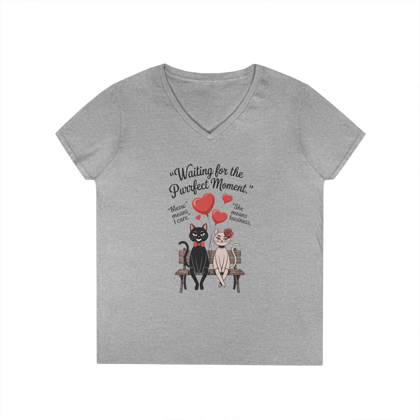 Cute Cat Lovers V-Neck T-Shirt, Casual Wear, Gift for Her, Pet Lovers, Best Friend Gift, Cute Cat Design, Valentine's Day, Cat Love